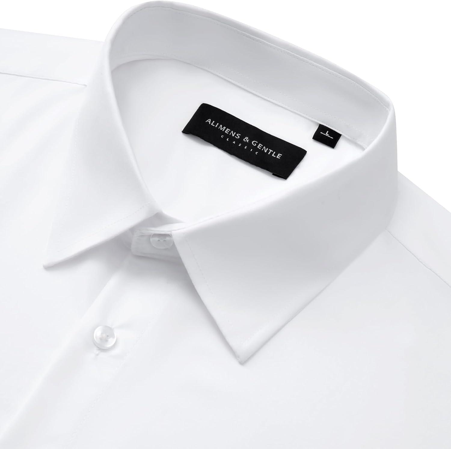 imageAlimens amp Gentle Mens Long Sleeve Dress Shirts Wrinkle Free Stretch Wedding Business Casual Button Down ShirtWhite