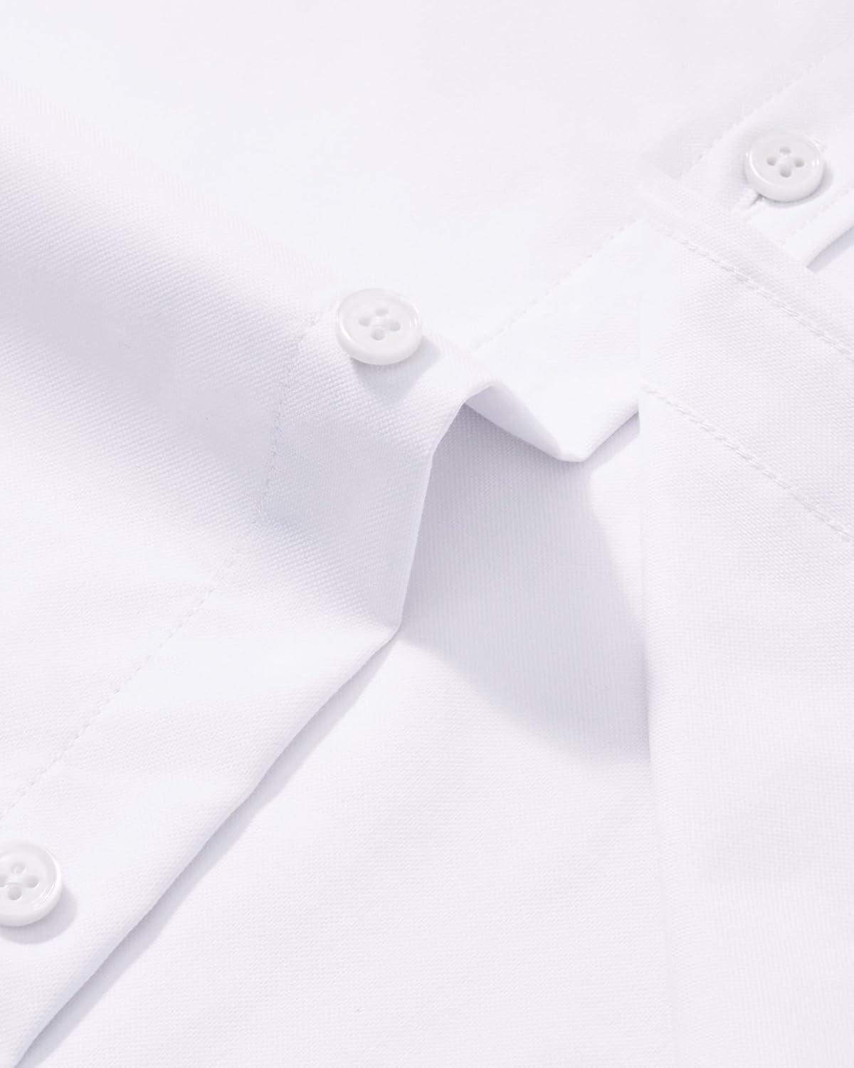 imageAlimens amp Gentle Mens Oxford Shirt Solid Stretch Dress Shirts Casual Business Long Sleeve Button Down Shirt with PocketAll White