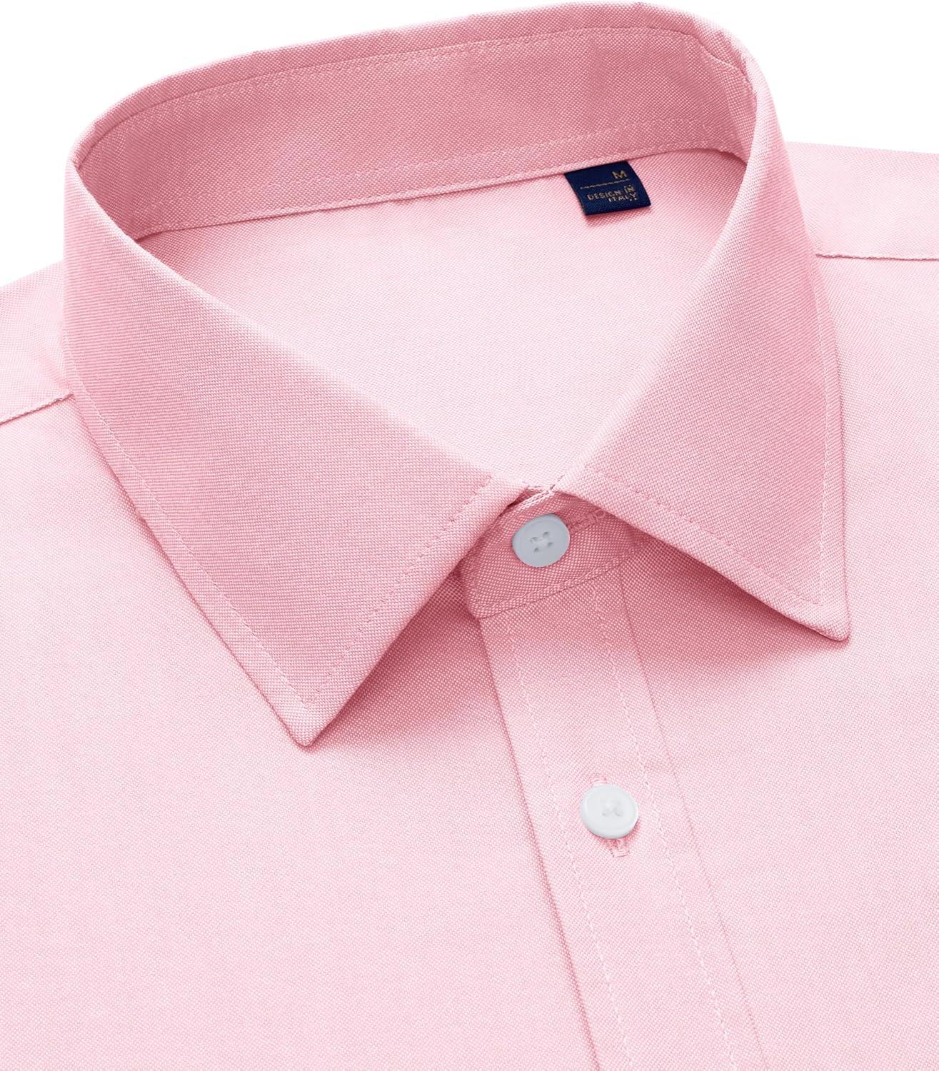 imageAlimens amp Gentle Mens Oxford Shirt Solid Stretch Dress Shirts Casual Business Long Sleeve Button Down Shirt with PocketLight Pink