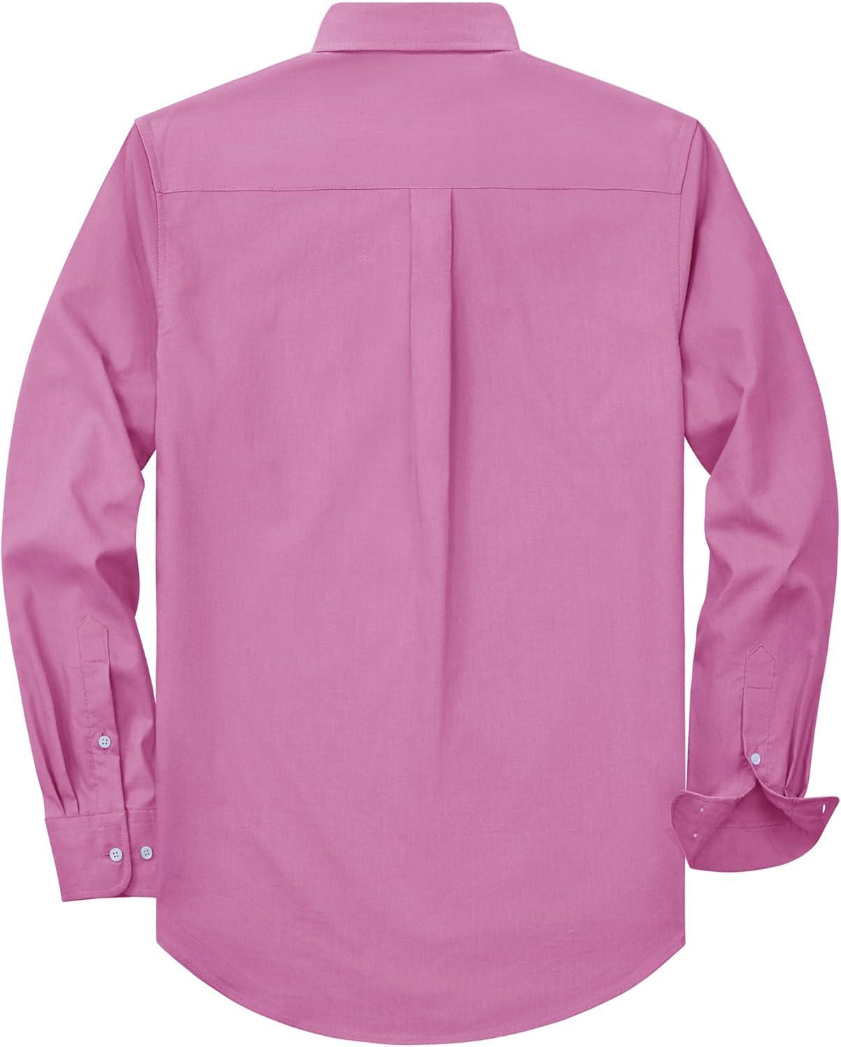 imageAlimens amp Gentle Mens Oxford Shirt Solid Stretch Dress Shirts Casual Business Long Sleeve Button Down Shirt with PocketPink