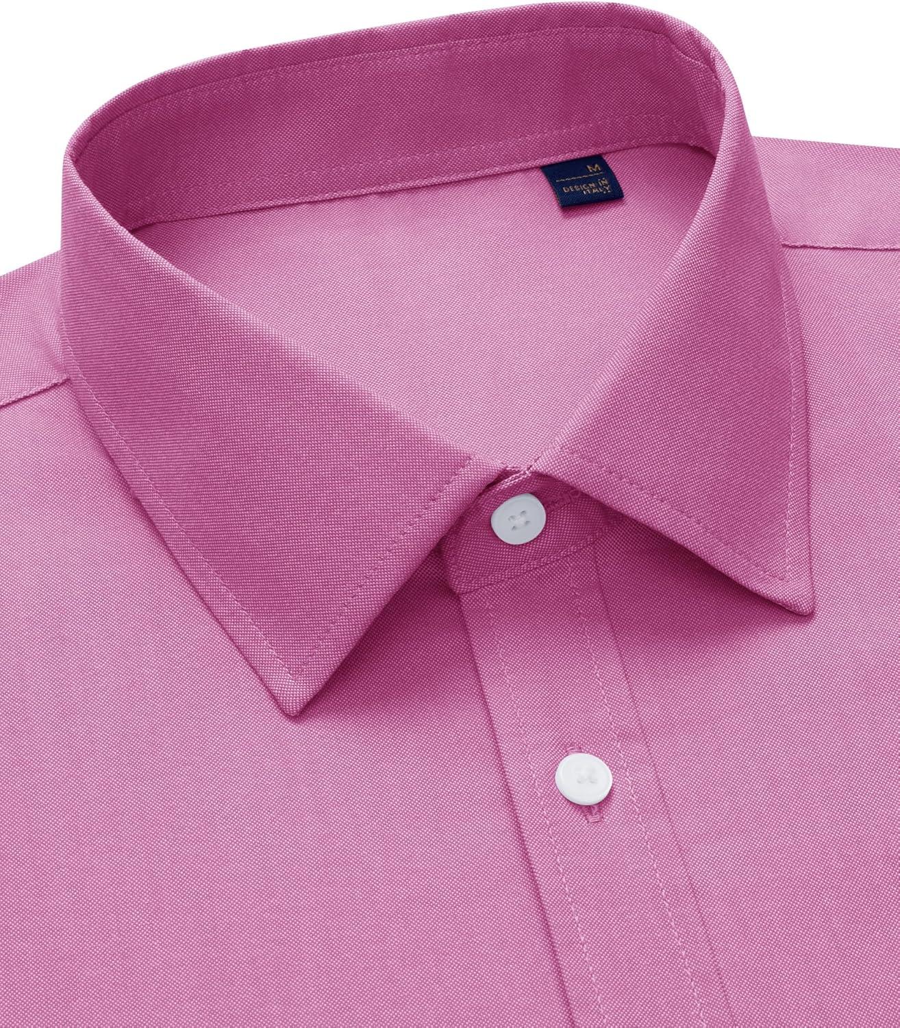 imageAlimens amp Gentle Mens Oxford Shirt Solid Stretch Dress Shirts Casual Business Long Sleeve Button Down Shirt with PocketPink