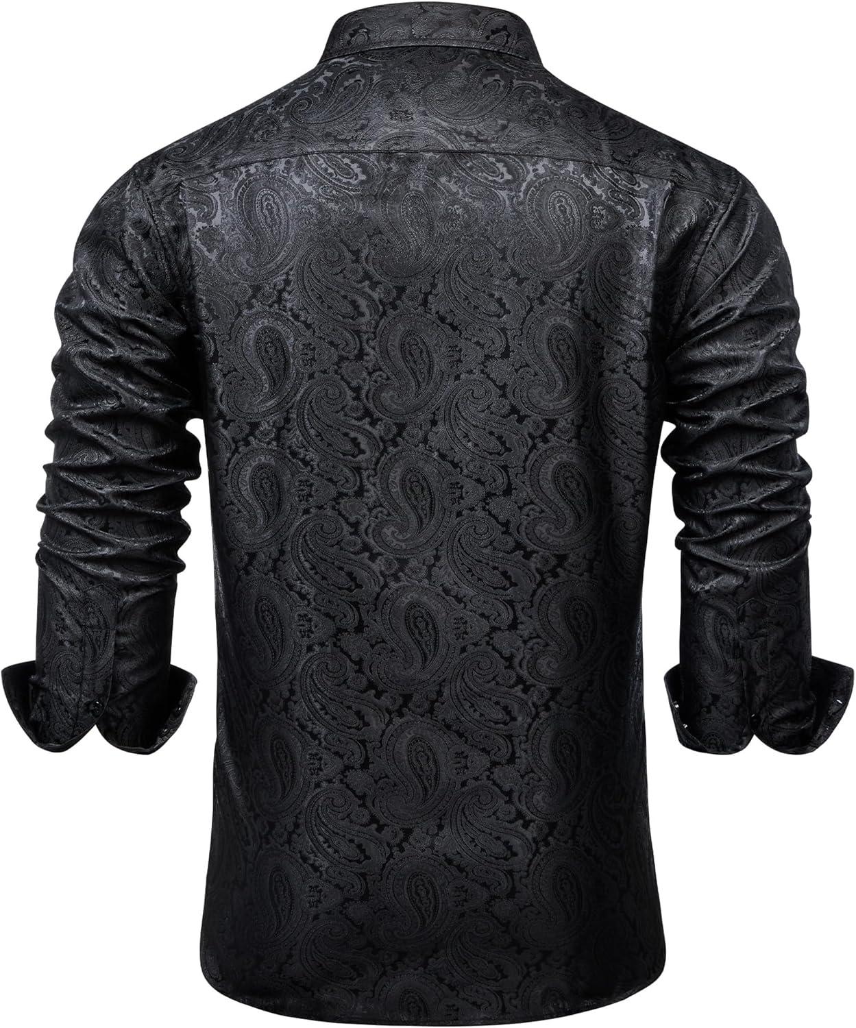 imageAlimens amp Gentle Mens Paisley Dress Shirt Long Sleeve Luxury Button Down Floral Shirt Party Casual WeddingBlack