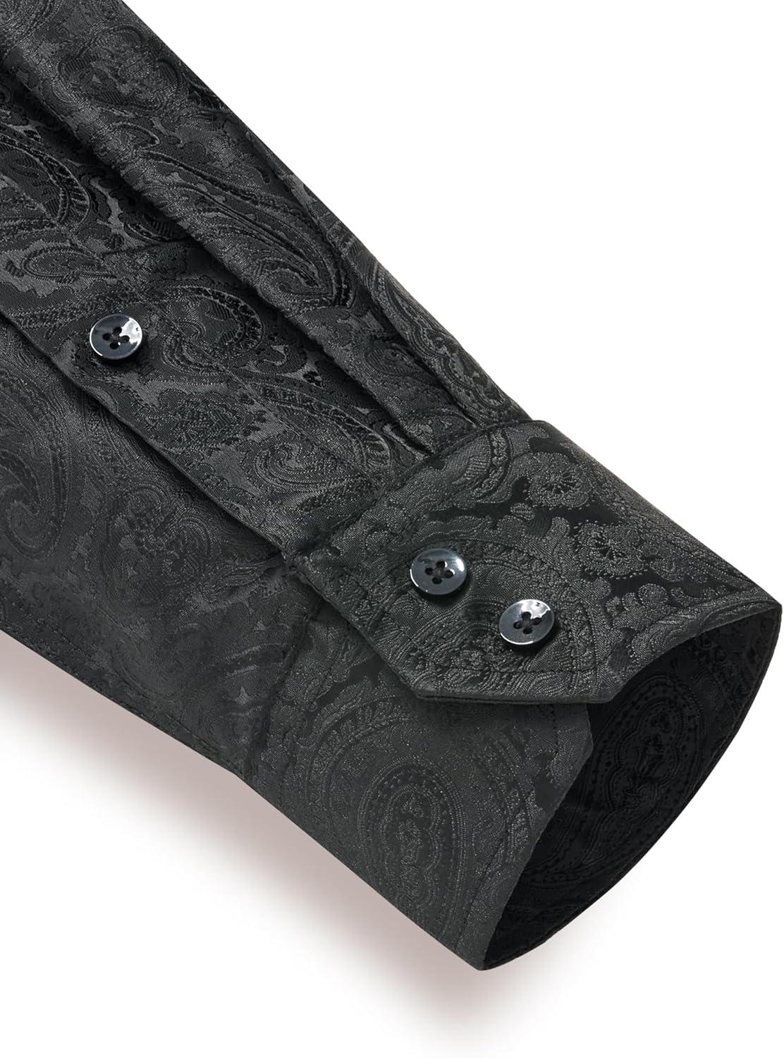 imageAlimens amp Gentle Mens Paisley Dress Shirt Long Sleeve Luxury Button Down Floral Shirt Party Casual WeddingBlack