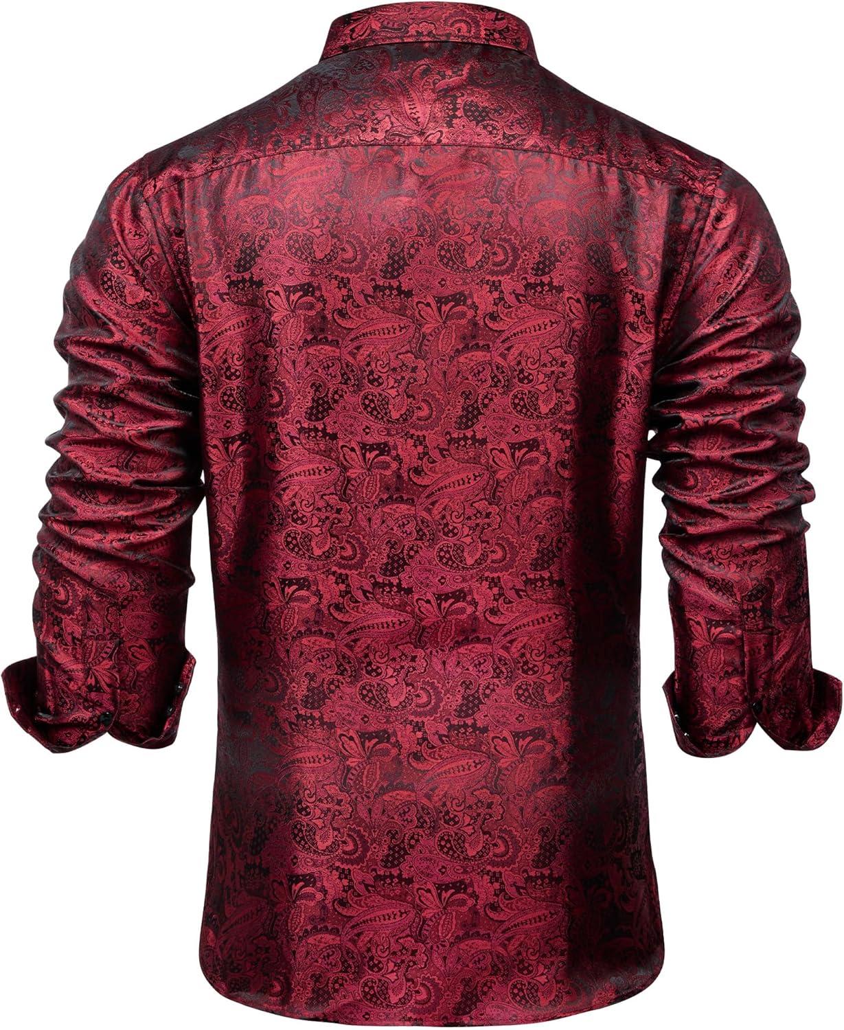 imageAlimens amp Gentle Mens Paisley Dress Shirt Long Sleeve Luxury Button Down Floral Shirt Party Casual WeddingBlack Red
