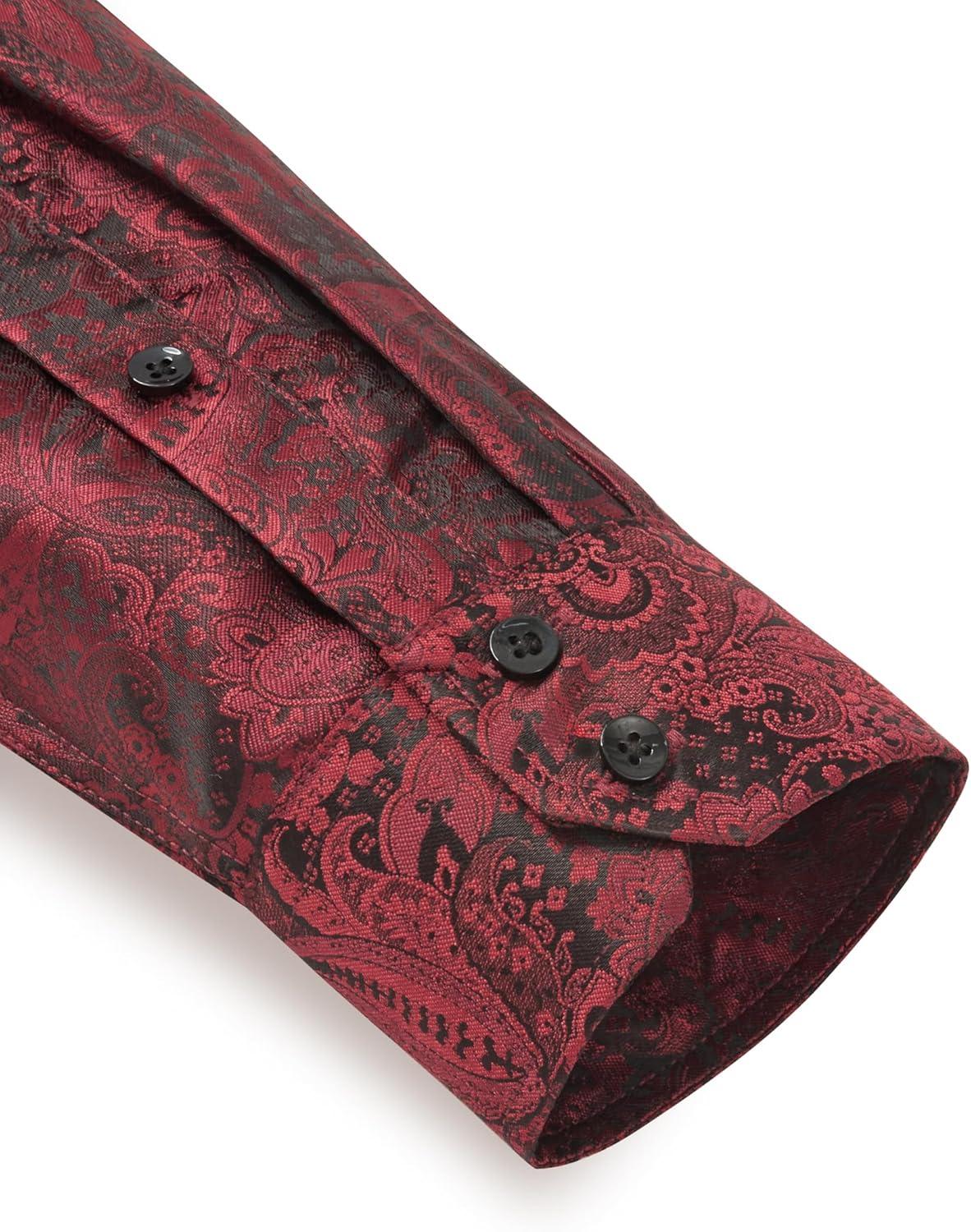 imageAlimens amp Gentle Mens Paisley Dress Shirt Long Sleeve Luxury Button Down Floral Shirt Party Casual WeddingBlack Red