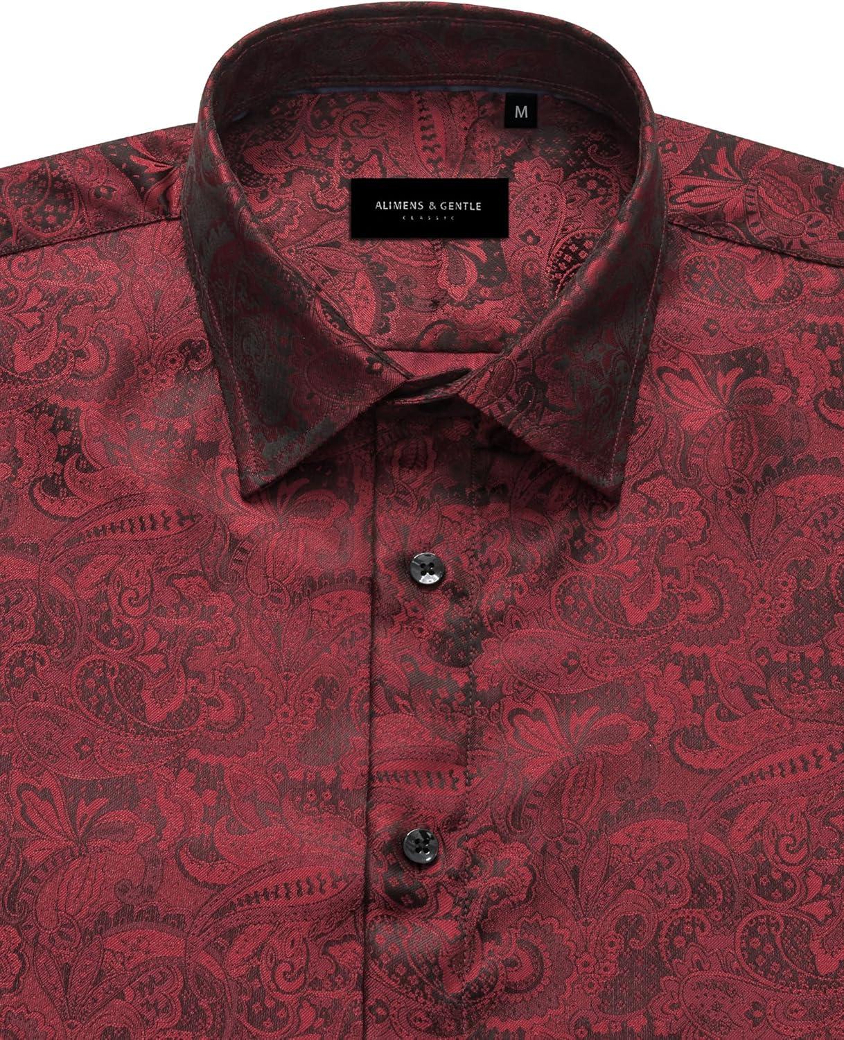 imageAlimens amp Gentle Mens Paisley Dress Shirt Long Sleeve Luxury Button Down Floral Shirt Party Casual WeddingBlack Red