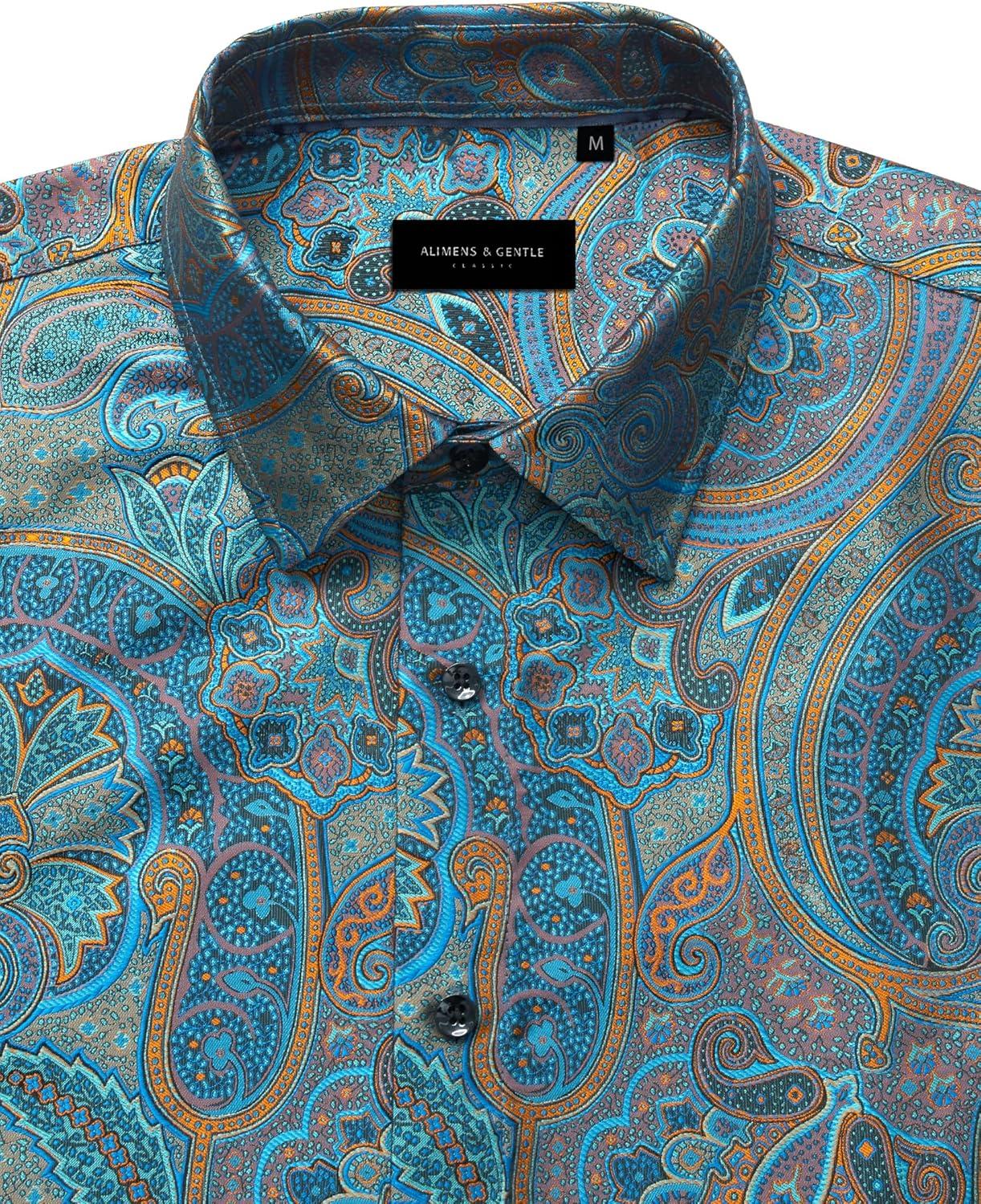 imageAlimens amp Gentle Mens Paisley Dress Shirt Long Sleeve Luxury Button Down Floral Shirt Party Casual WeddingBlue