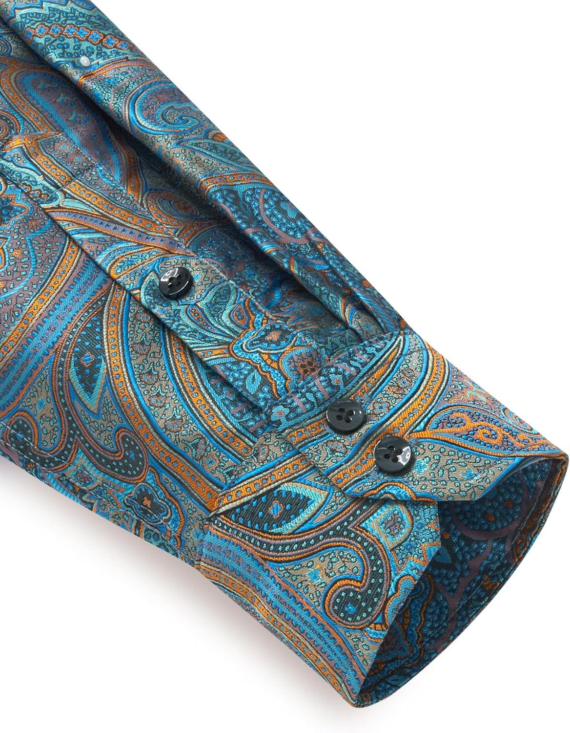 imageAlimens amp Gentle Mens Paisley Dress Shirt Long Sleeve Luxury Button Down Floral Shirt Party Casual WeddingBlue