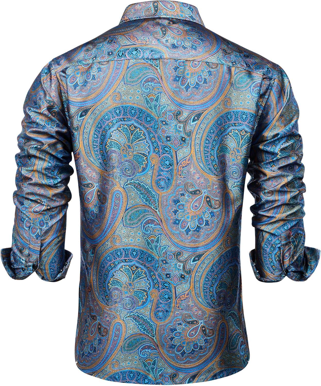 imageAlimens amp Gentle Mens Paisley Dress Shirt Long Sleeve Luxury Button Down Floral Shirt Party Casual WeddingBlue