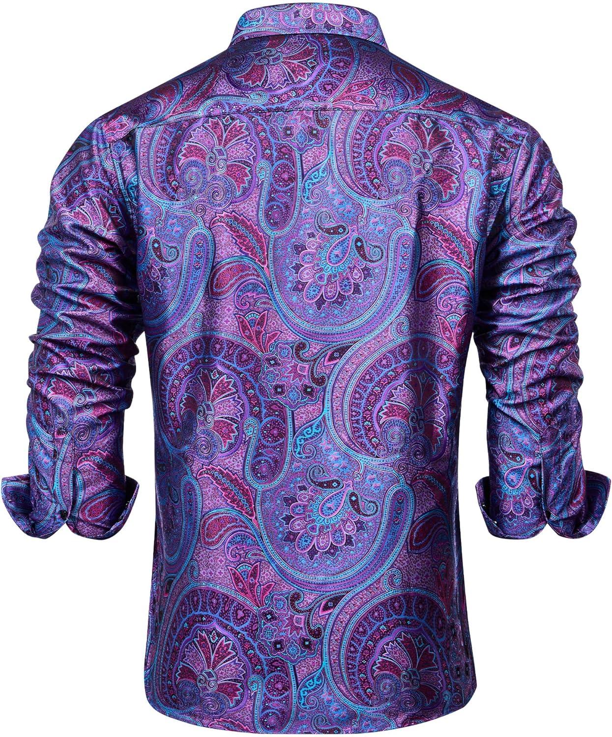 imageAlimens amp Gentle Mens Paisley Dress Shirt Long Sleeve Luxury Button Down Floral Shirt Party Casual WeddingPurple Blue