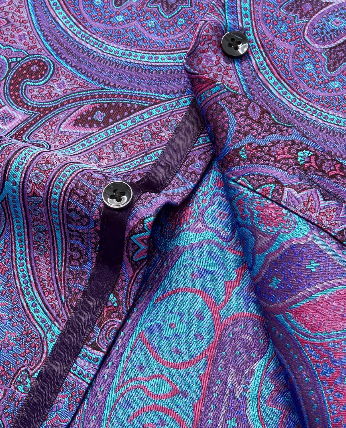 imageAlimens amp Gentle Mens Paisley Dress Shirt Long Sleeve Luxury Button Down Floral Shirt Party Casual WeddingPurple Blue