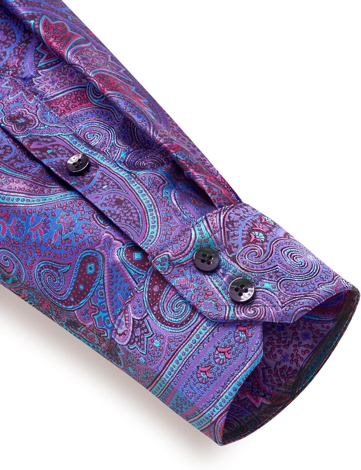 imageAlimens amp Gentle Mens Paisley Dress Shirt Long Sleeve Luxury Button Down Floral Shirt Party Casual WeddingPurple Blue