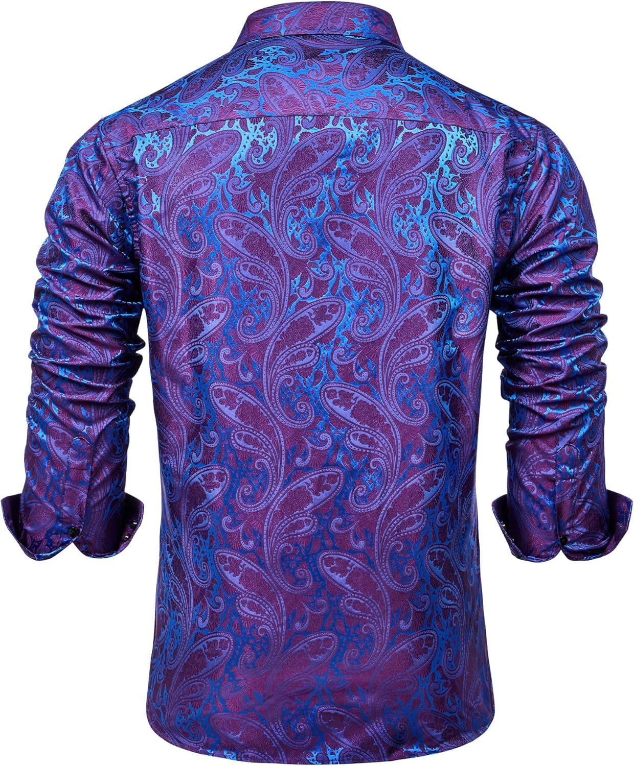 imageAlimens amp Gentle Mens Paisley Dress Shirt Long Sleeve Luxury Button Down Floral Shirt Party Casual WeddingPurple Teal