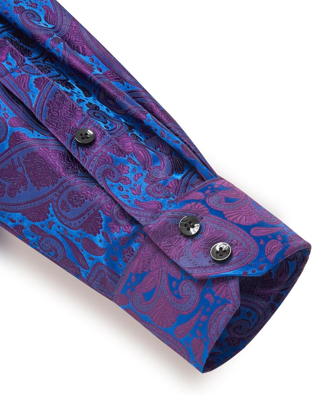 imageAlimens amp Gentle Mens Paisley Dress Shirt Long Sleeve Luxury Button Down Floral Shirt Party Casual WeddingPurple Teal