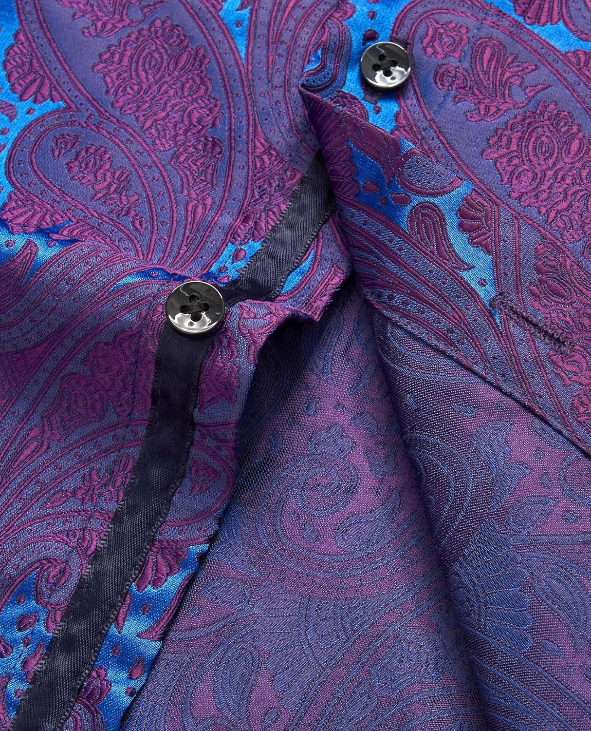 imageAlimens amp Gentle Mens Paisley Dress Shirt Long Sleeve Luxury Button Down Floral Shirt Party Casual WeddingPurple Teal