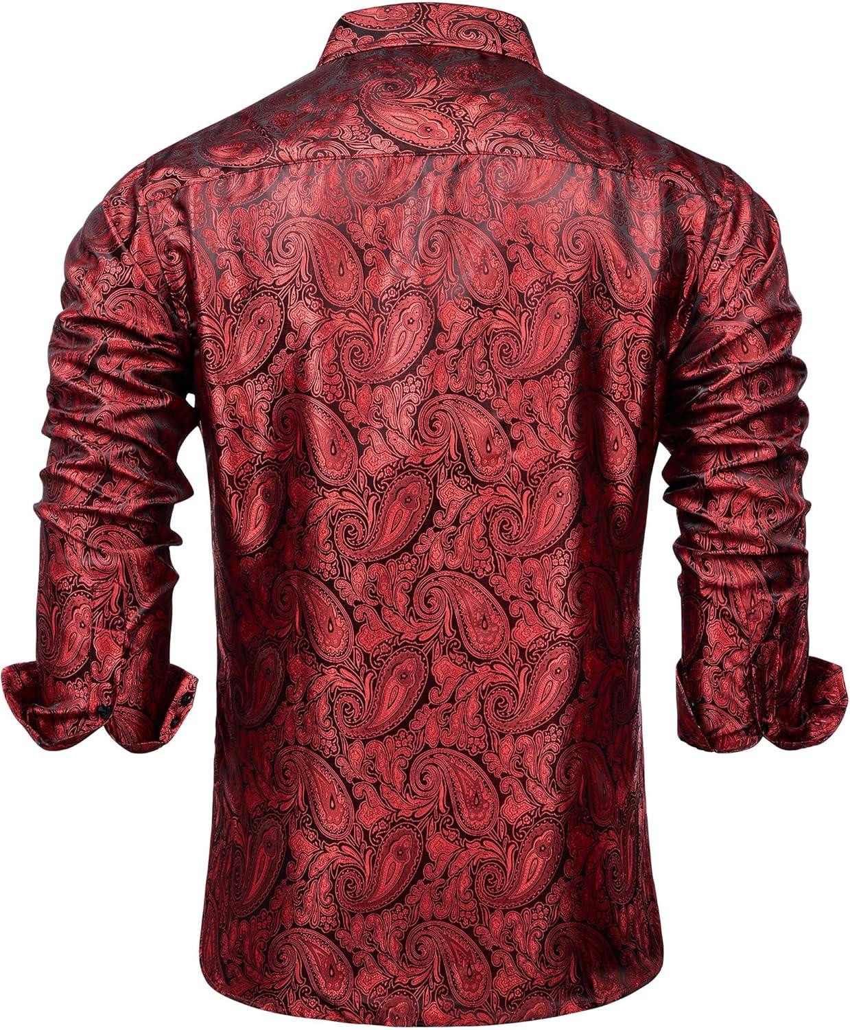 imageAlimens amp Gentle Mens Paisley Dress Shirt Long Sleeve Luxury Button Down Floral Shirt Party Casual WeddingRed