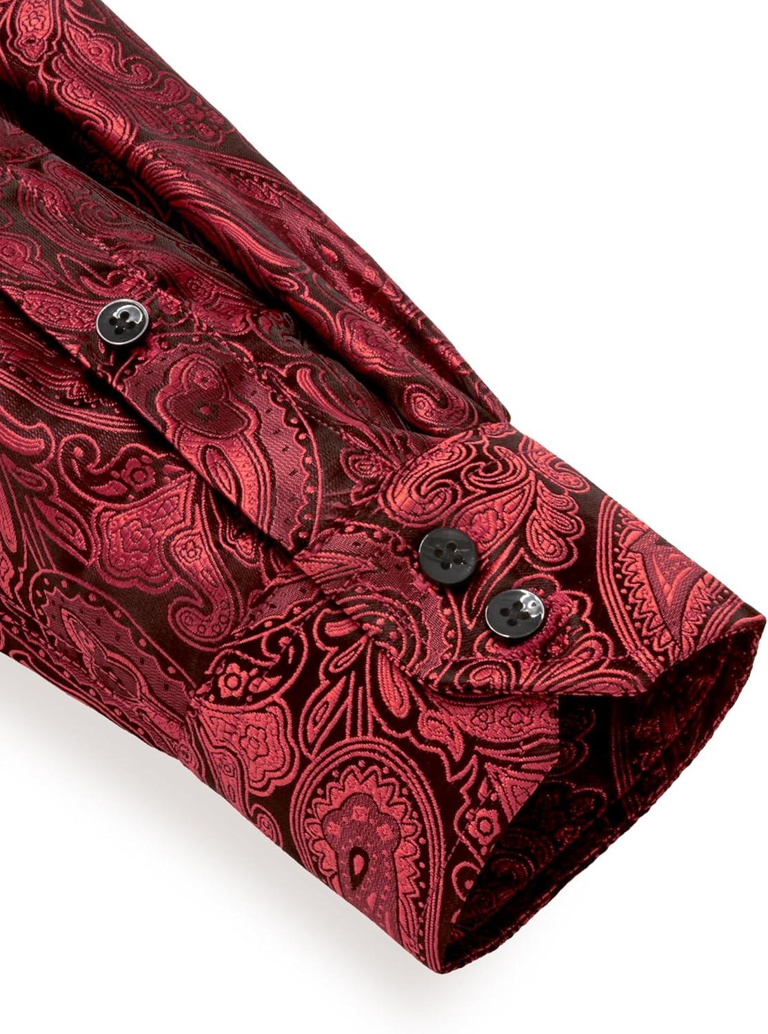 imageAlimens amp Gentle Mens Paisley Dress Shirt Long Sleeve Luxury Button Down Floral Shirt Party Casual WeddingRed