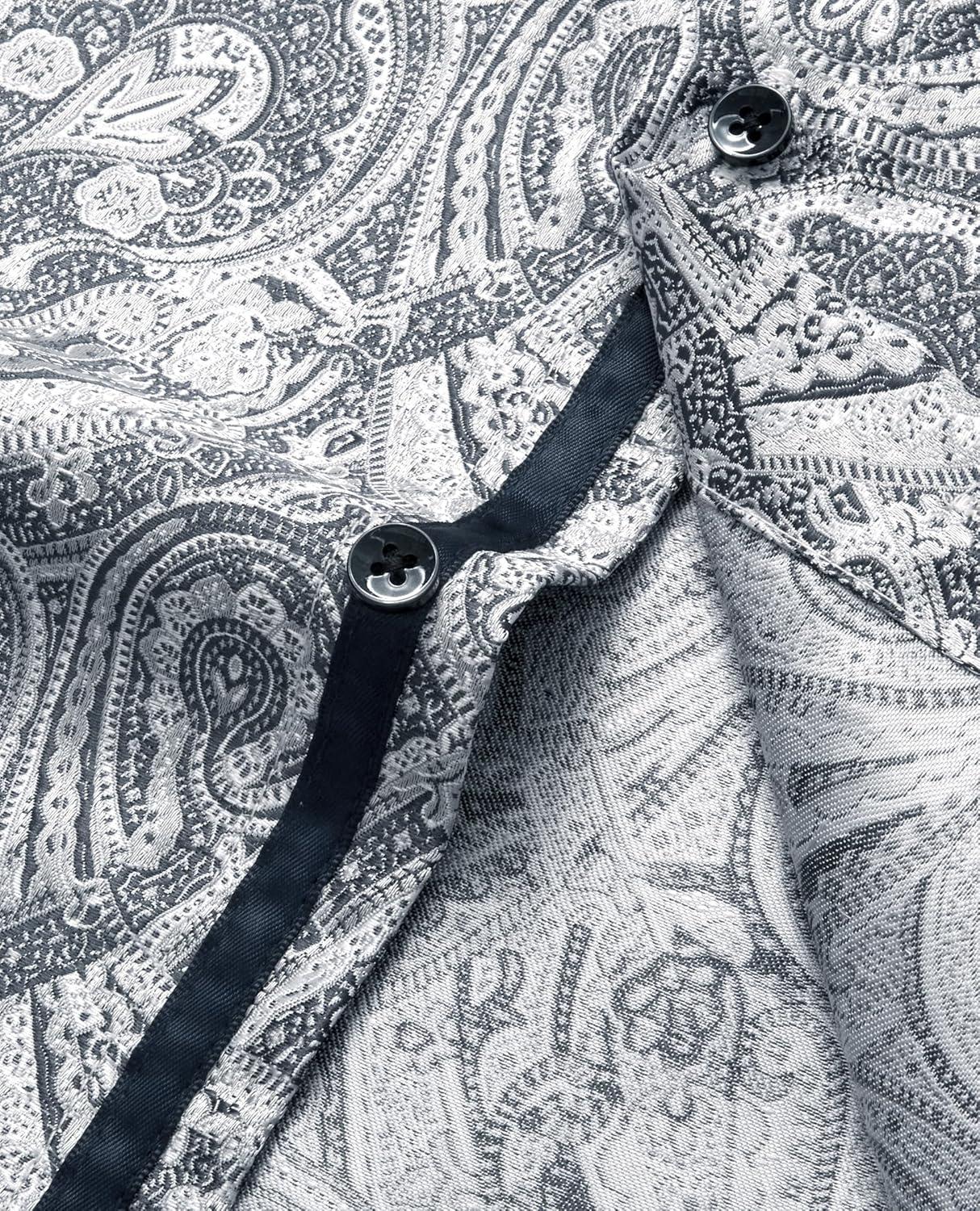 imageAlimens amp Gentle Mens Paisley Dress Shirt Long Sleeve Luxury Button Down Floral Shirt Party Casual WeddingSilver