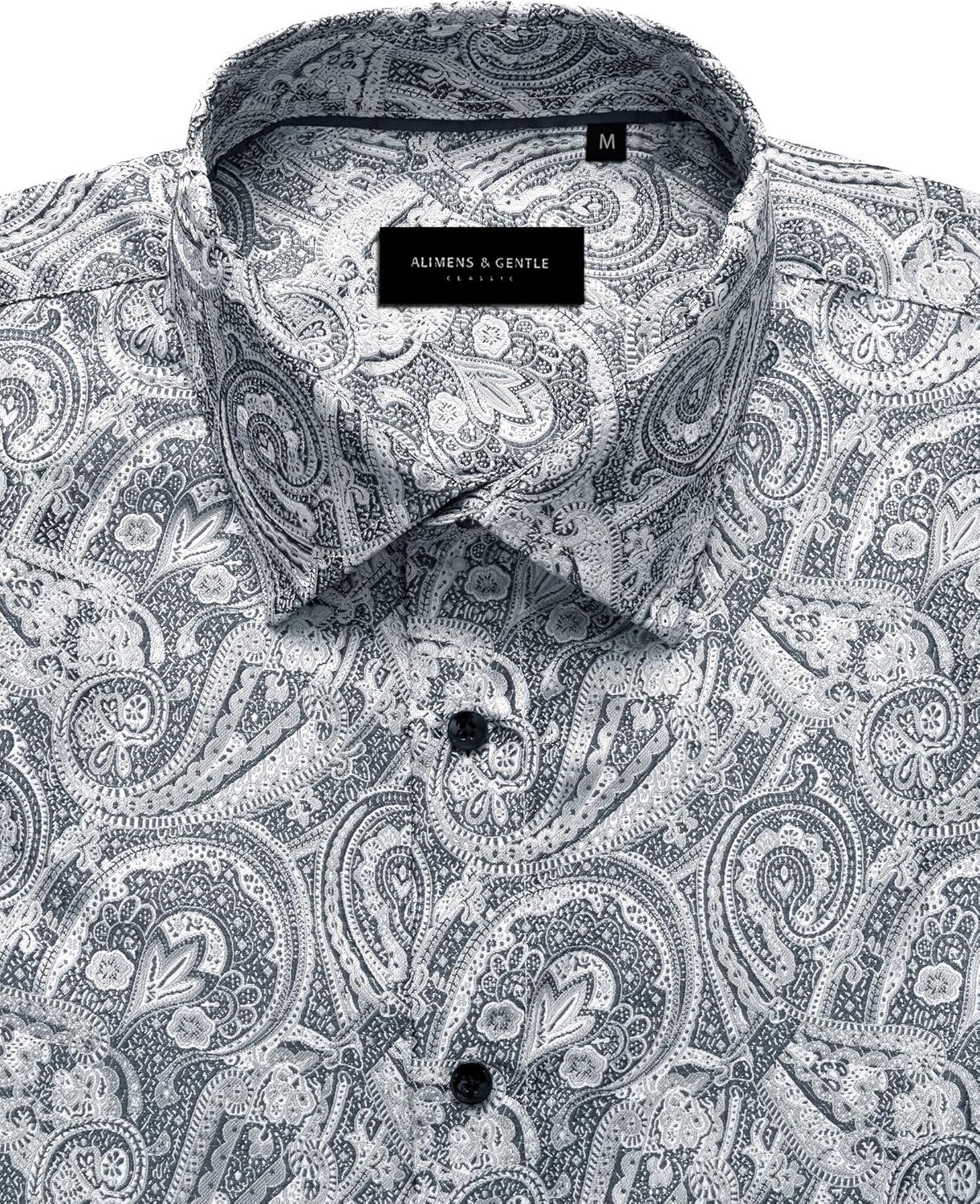 imageAlimens amp Gentle Mens Paisley Dress Shirt Long Sleeve Luxury Button Down Floral Shirt Party Casual WeddingSilver