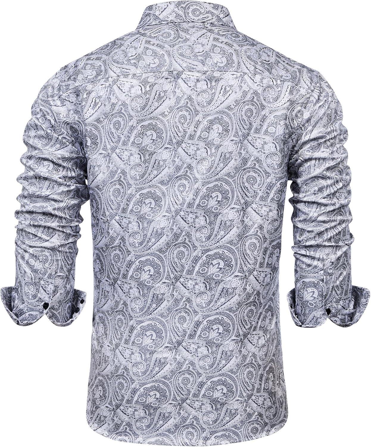 imageAlimens amp Gentle Mens Paisley Dress Shirt Long Sleeve Luxury Button Down Floral Shirt Party Casual WeddingSilver