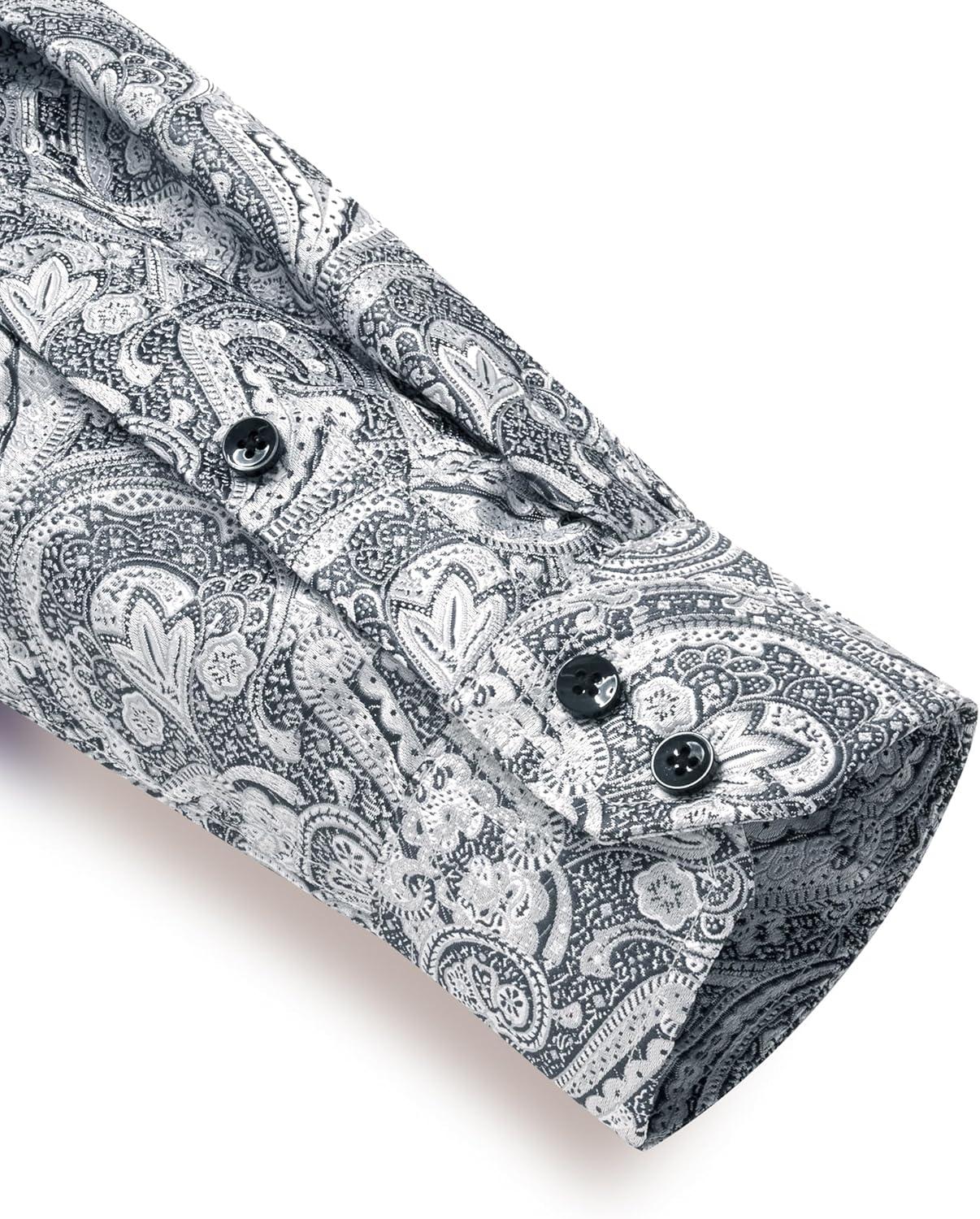imageAlimens amp Gentle Mens Paisley Dress Shirt Long Sleeve Luxury Button Down Floral Shirt Party Casual WeddingSilver