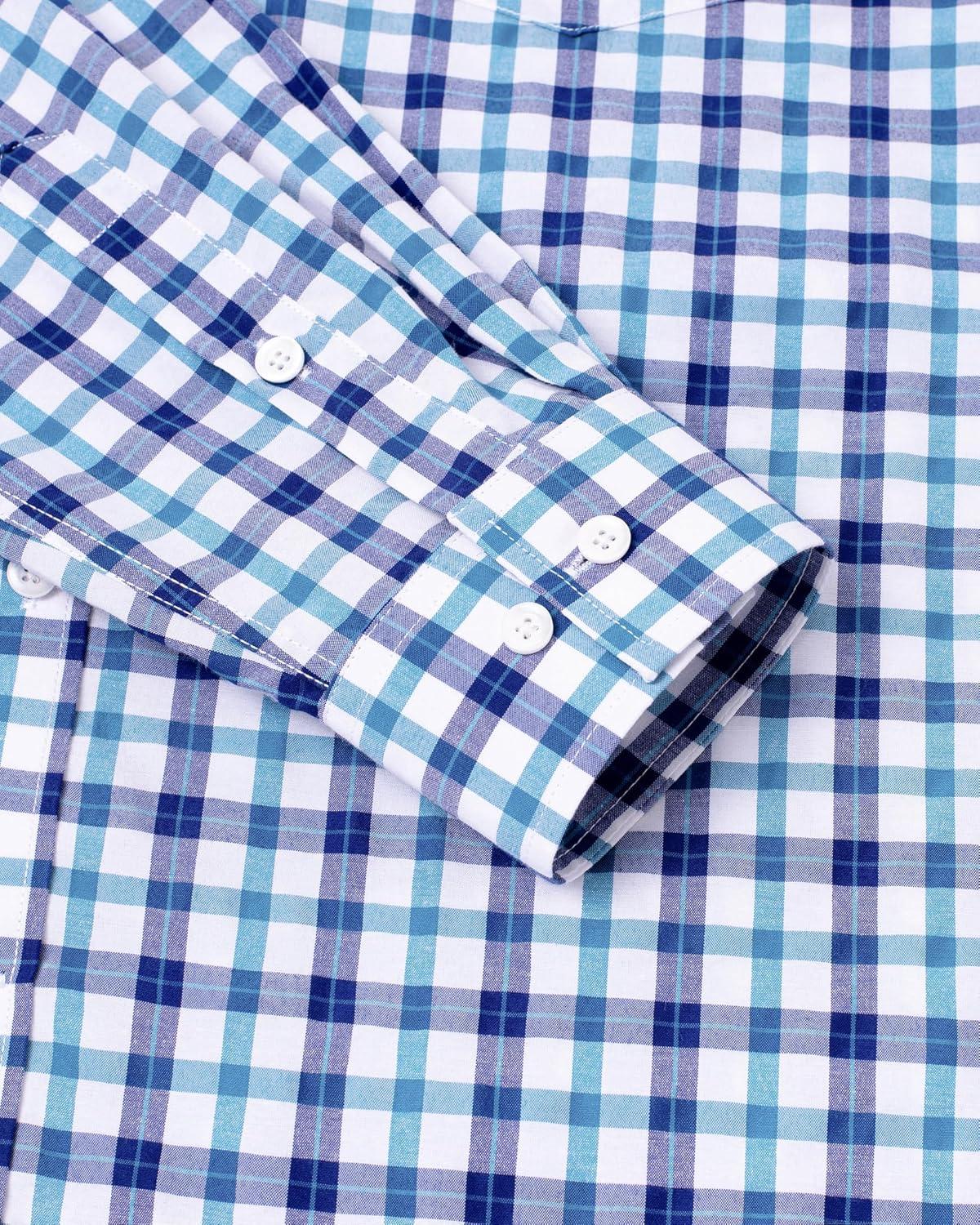 imageAlimens amp Gentle Mens Plaid Button Down Shirts Cotton Long Sleeve Dress Shirts Regular Fit Gingham ShirtsBlue Check