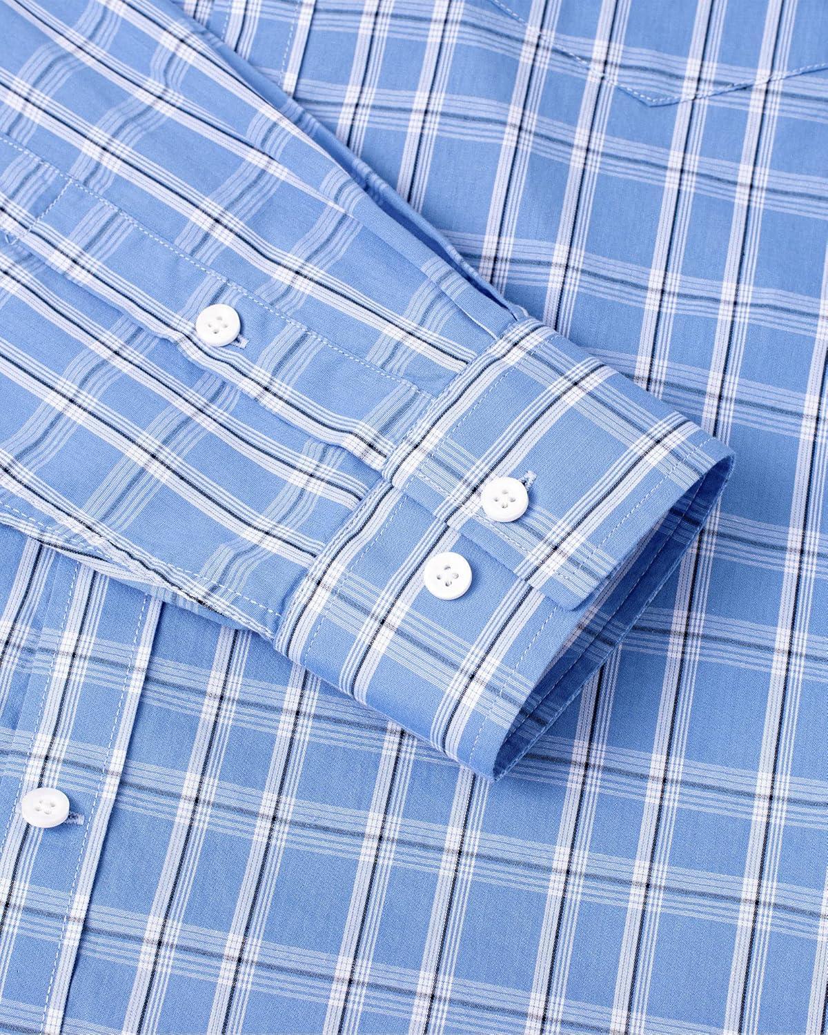 imageAlimens amp Gentle Mens Plaid Button Down Shirts Cotton Long Sleeve Dress Shirts Regular Fit Gingham ShirtsBlue Large Plaid