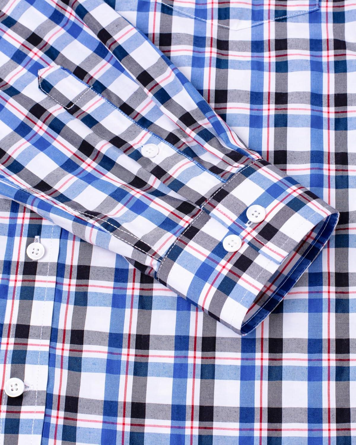 imageAlimens amp Gentle Mens Plaid Button Down Shirts Cotton Long Sleeve Dress Shirts Regular Fit Gingham ShirtsBlue Black Check