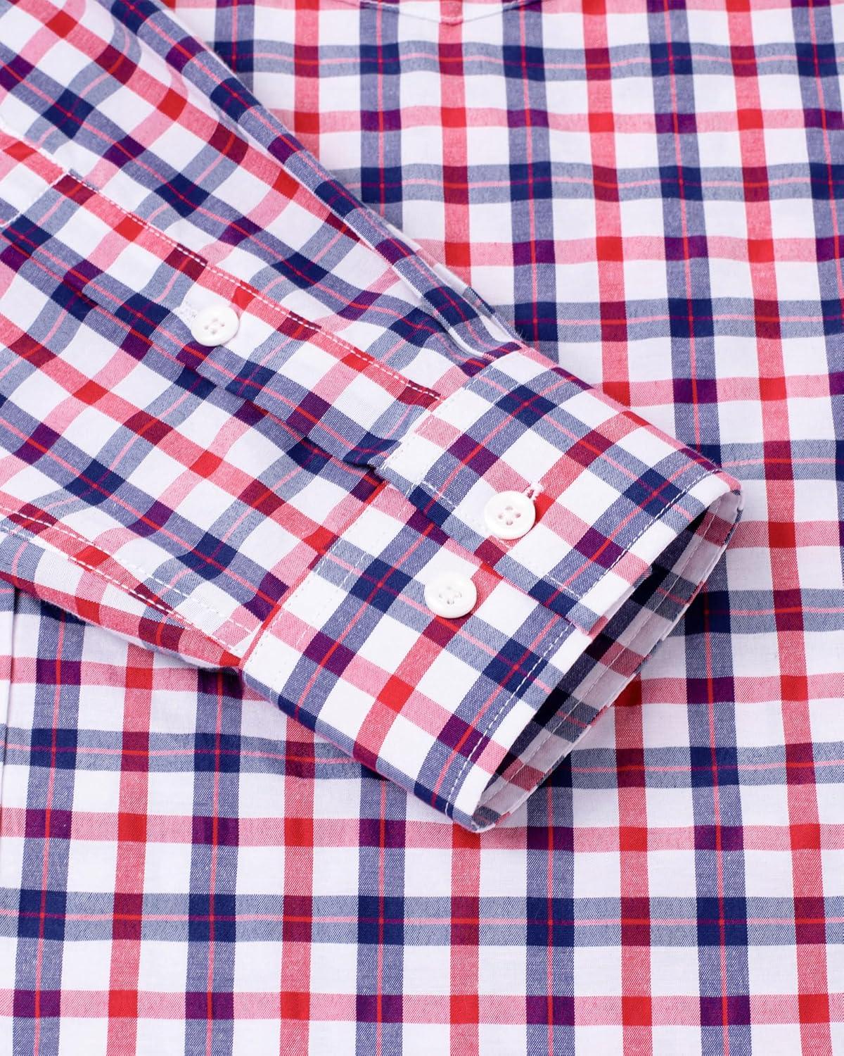 imageAlimens amp Gentle Mens Plaid Button Down Shirts Cotton Long Sleeve Dress Shirts Regular Fit Gingham ShirtsRed Check