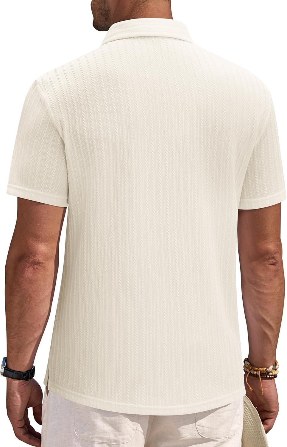 imageAlimens amp Gentle Mens Polo Shirts Short Sleeve Textured Knit Casual Beach Vacation Stretchy Golf ShirtsBeige