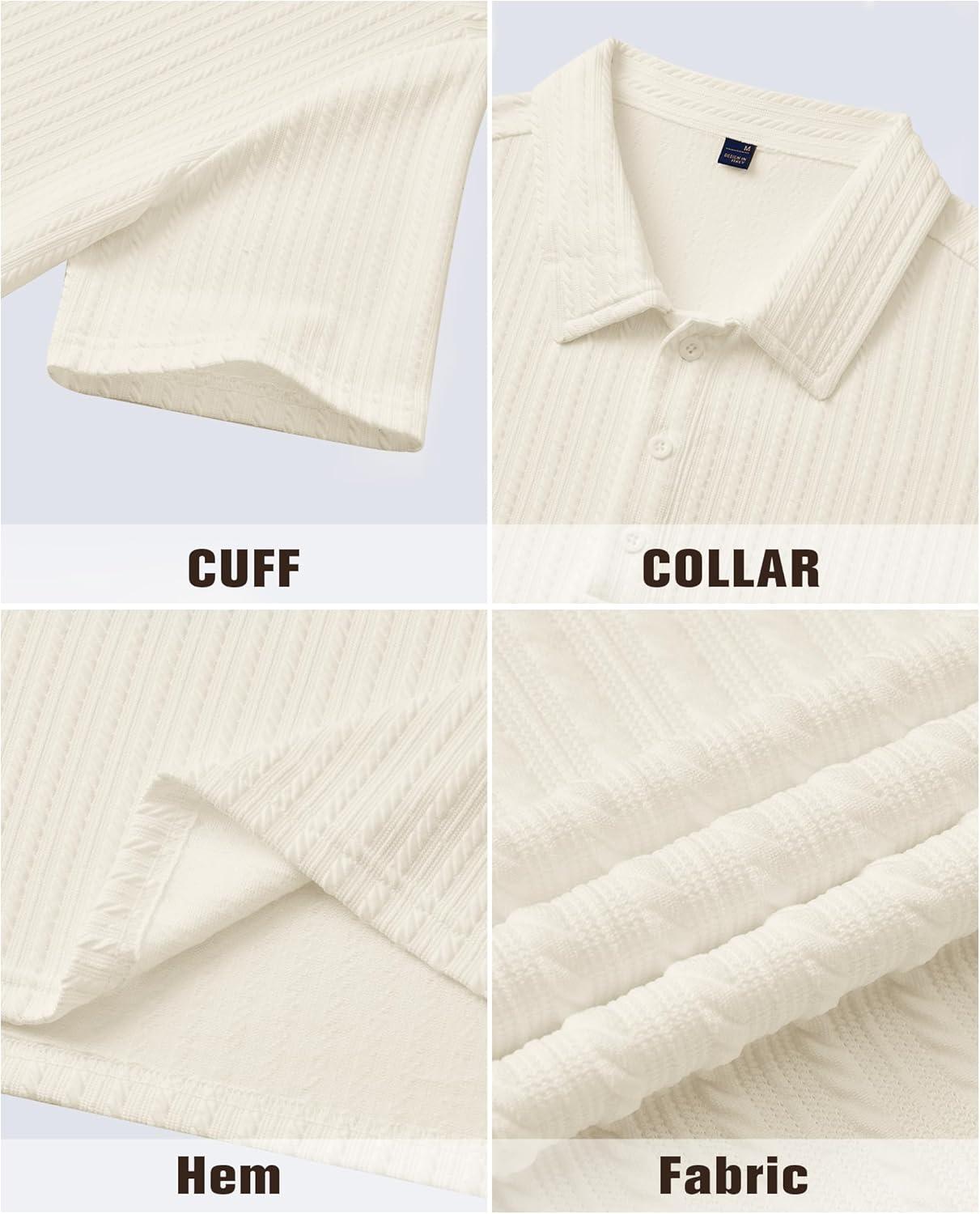 imageAlimens amp Gentle Mens Polo Shirts Short Sleeve Textured Knit Casual Beach Vacation Stretchy Golf ShirtsBeige