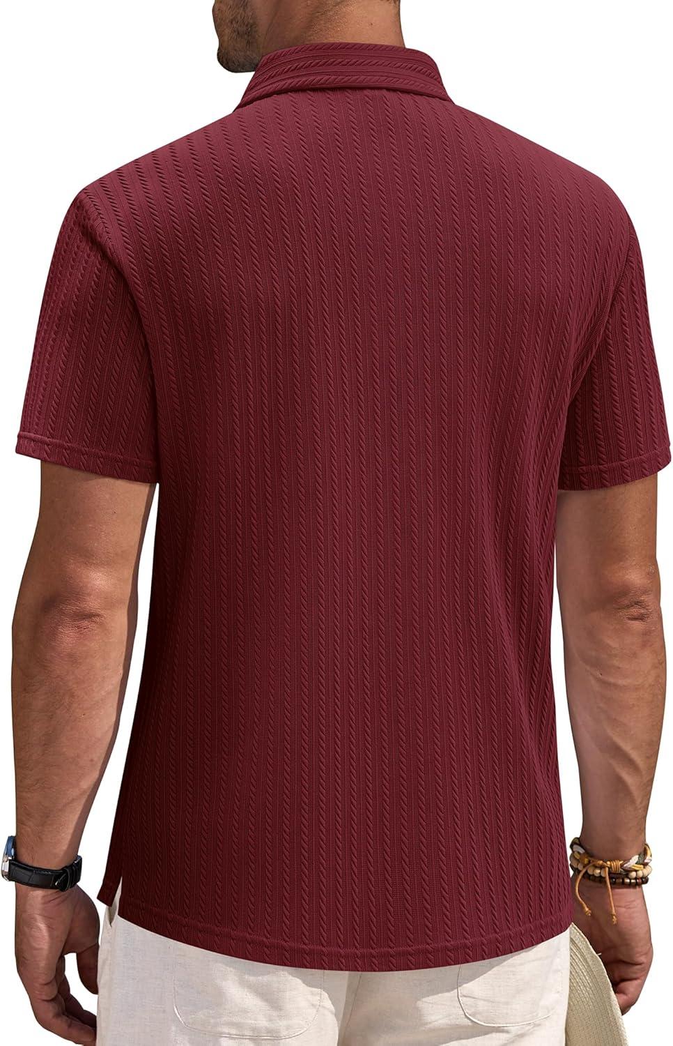 imageAlimens amp Gentle Mens Polo Shirts Short Sleeve Textured Knit Casual Beach Vacation Stretchy Golf ShirtsBurgundy