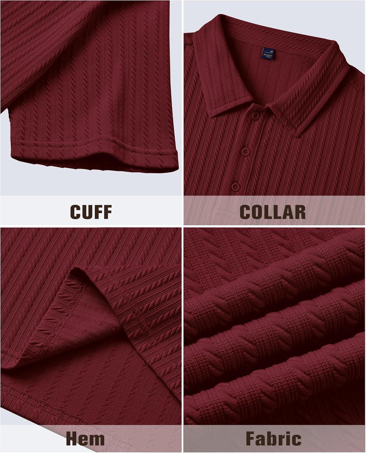 imageAlimens amp Gentle Mens Polo Shirts Short Sleeve Textured Knit Casual Beach Vacation Stretchy Golf ShirtsBurgundy