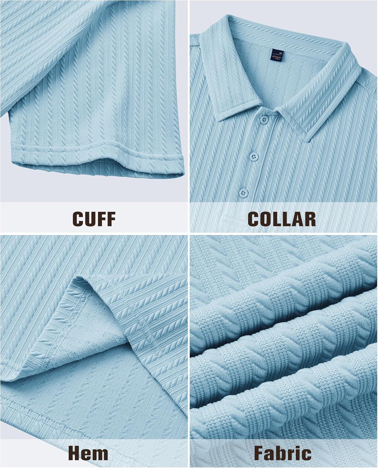 imageAlimens amp Gentle Mens Polo Shirts Short Sleeve Textured Knit Casual Beach Vacation Stretchy Golf ShirtsLight Blue