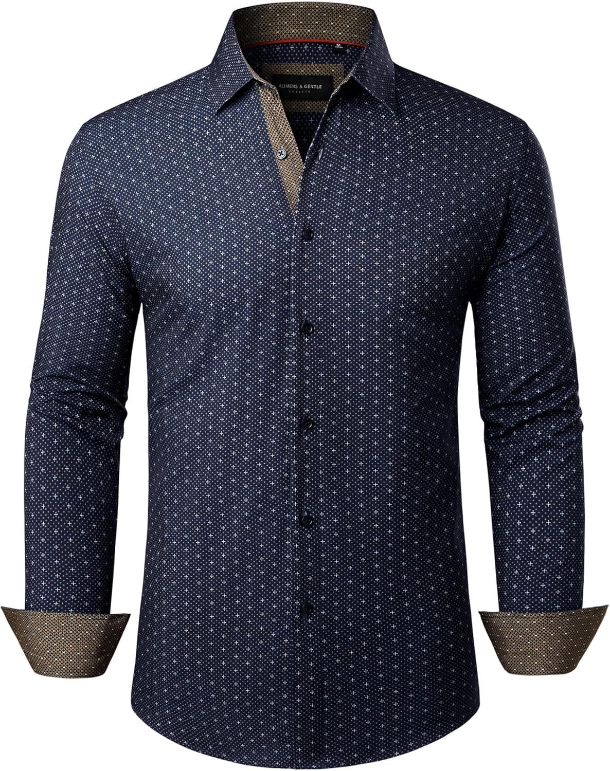 imageAlimens amp Gentle Mens Printed Dress Shirts Long Sleeve Wrinkle Free Button Down Shirt Regular Fit Casual Business TopsBlack Cross