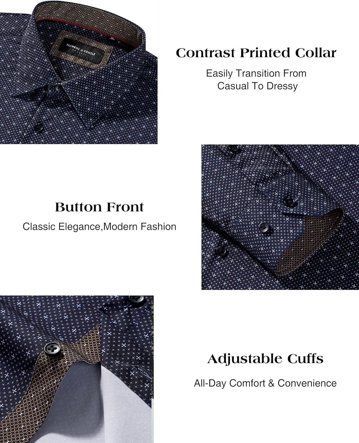 imageAlimens amp Gentle Mens Printed Dress Shirts Long Sleeve Wrinkle Free Button Down Shirt Regular Fit Casual Business TopsBlack Cross