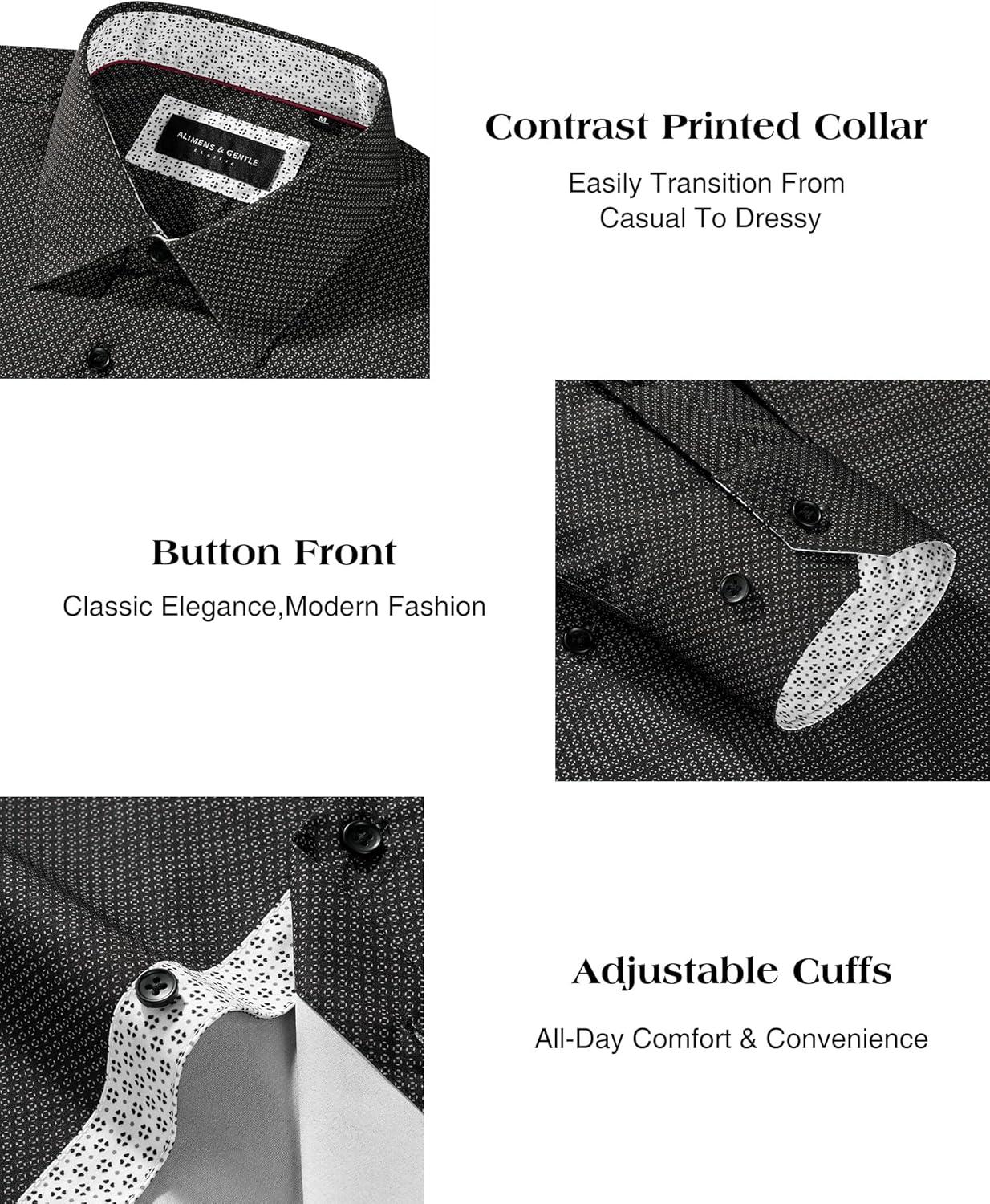 imageAlimens amp Gentle Mens Printed Dress Shirts Long Sleeve Wrinkle Free Button Down Shirt Regular Fit Casual Business TopsBlack Flake