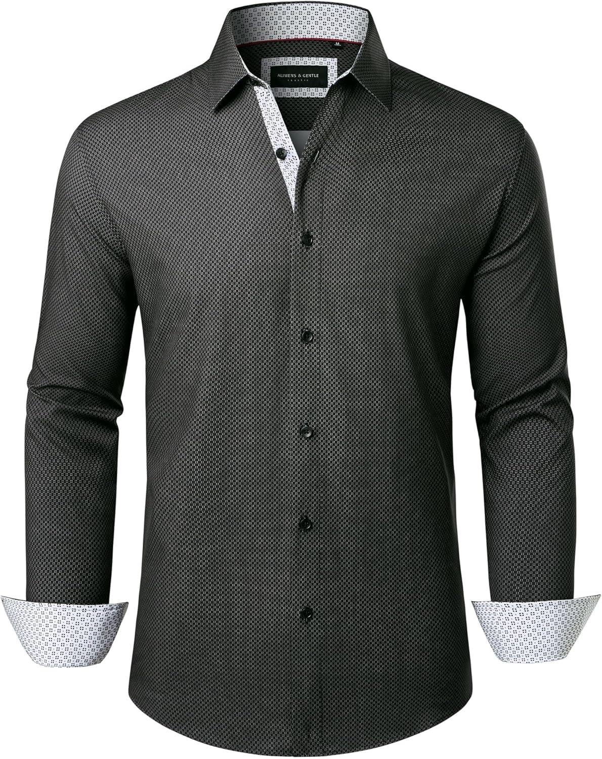 imageAlimens amp Gentle Mens Printed Dress Shirts Long Sleeve Wrinkle Free Button Down Shirt Regular Fit Casual Business TopsBlack Flake