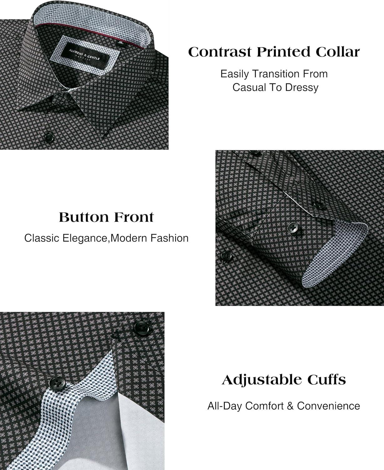 imageAlimens amp Gentle Mens Printed Dress Shirts Long Sleeve Wrinkle Free Button Down Shirt Regular Fit Casual Business TopsBlack Flower