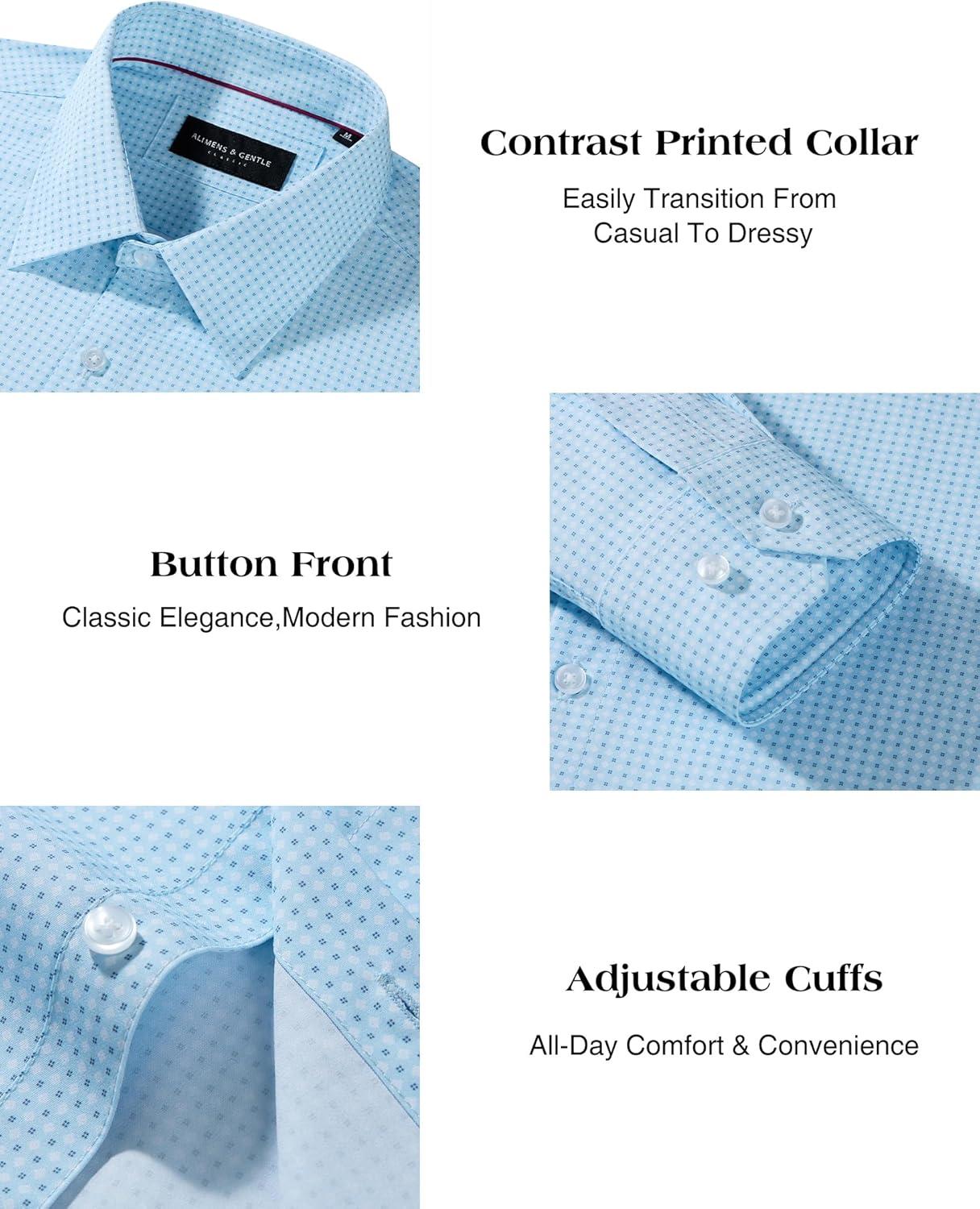 imageAlimens amp Gentle Mens Printed Dress Shirts Long Sleeve Wrinkle Free Button Down Shirt Regular Fit Casual Business TopsBlue Cube