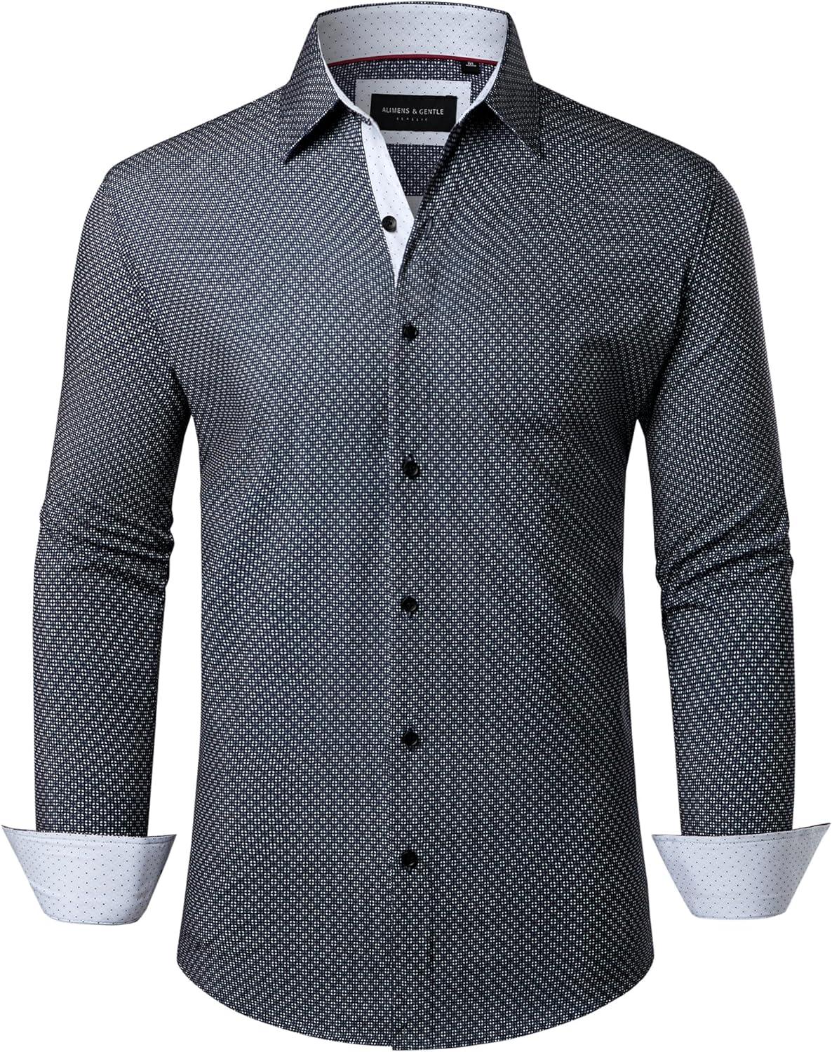 imageAlimens amp Gentle Mens Printed Dress Shirts Long Sleeve Wrinkle Free Button Down Shirt Regular Fit Casual Business TopsBlue Flake