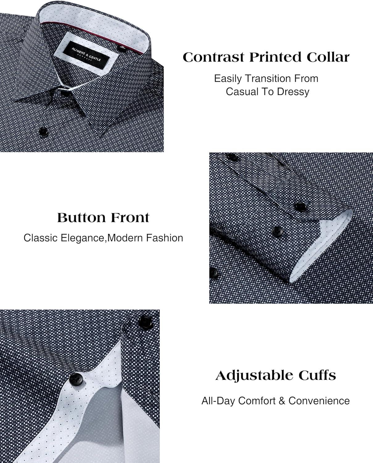 imageAlimens amp Gentle Mens Printed Dress Shirts Long Sleeve Wrinkle Free Button Down Shirt Regular Fit Casual Business TopsBlue Flake