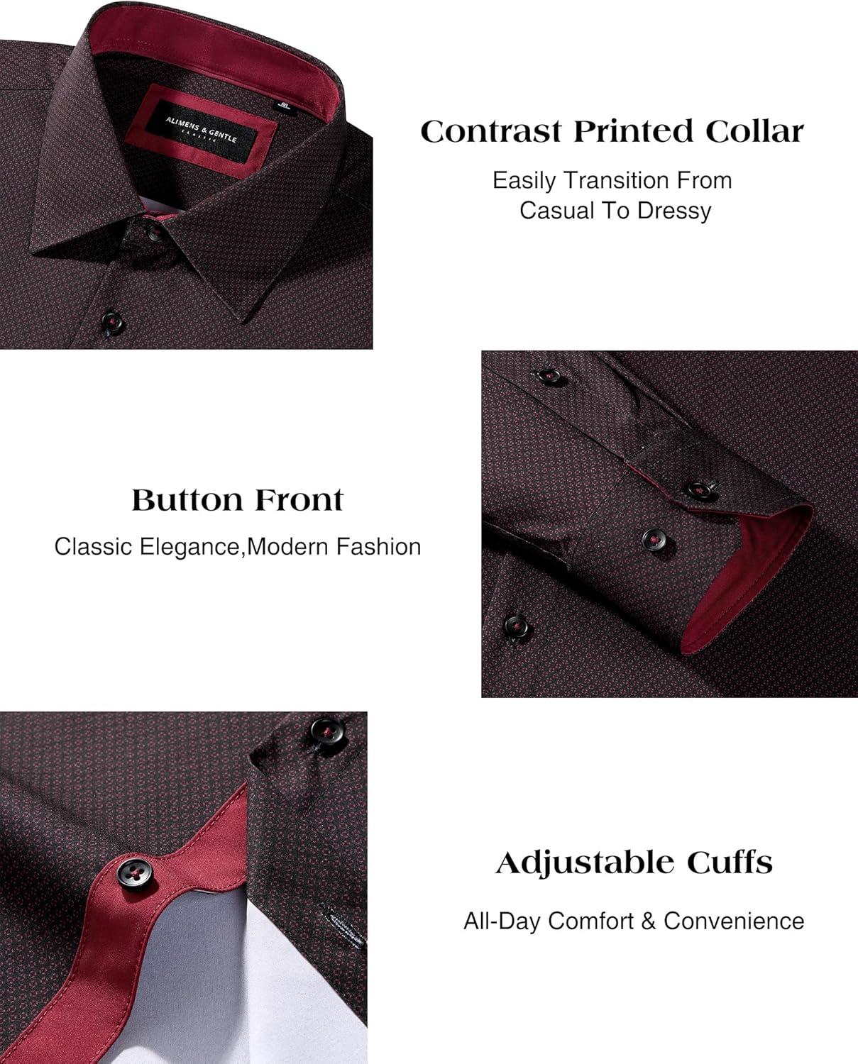 imageAlimens amp Gentle Mens Printed Dress Shirts Long Sleeve Wrinkle Free Button Down Shirt Regular Fit Casual Business TopsBurgundy