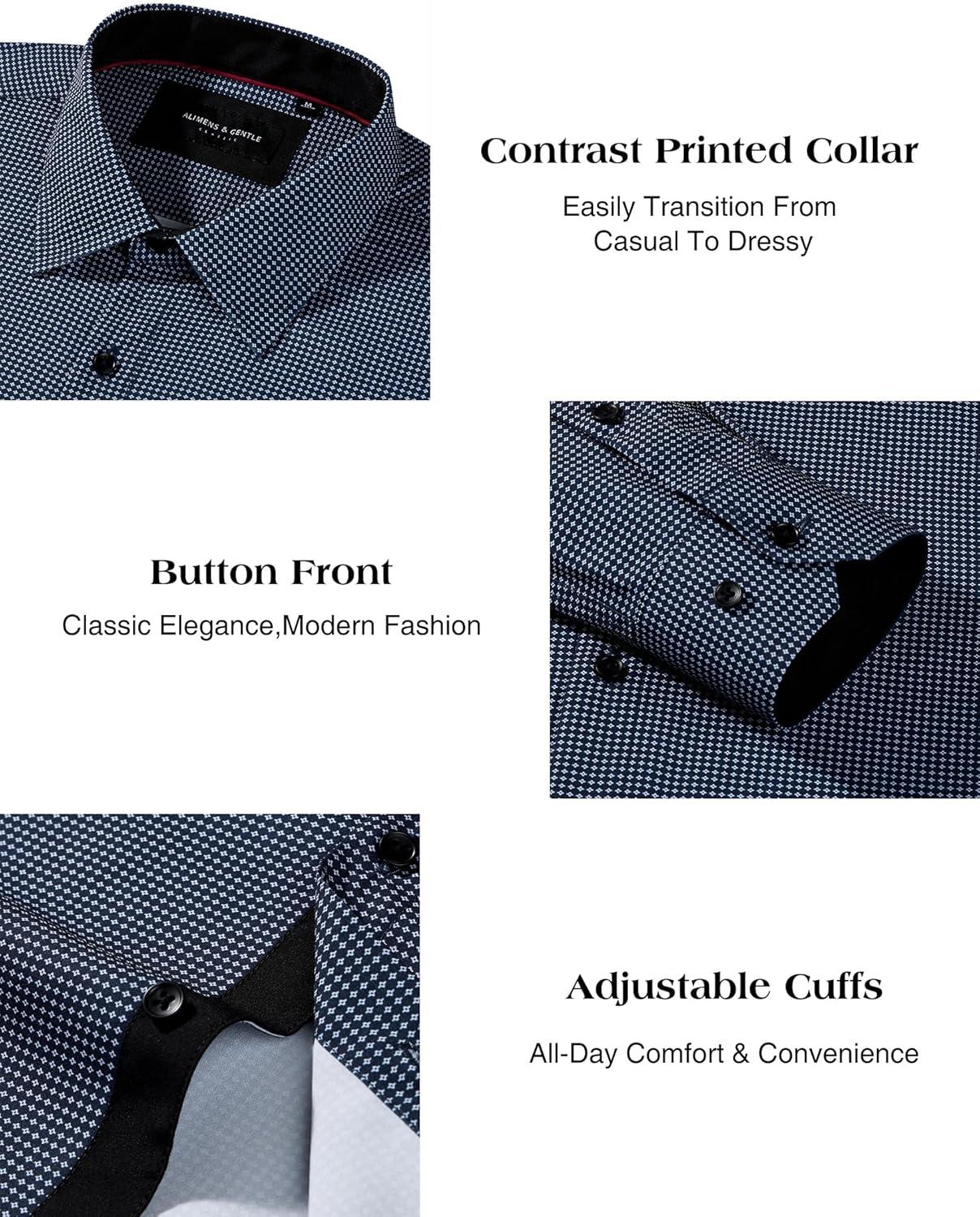 imageAlimens amp Gentle Mens Printed Dress Shirts Long Sleeve Wrinkle Free Button Down Shirt Regular Fit Casual Business TopsDeep Blue