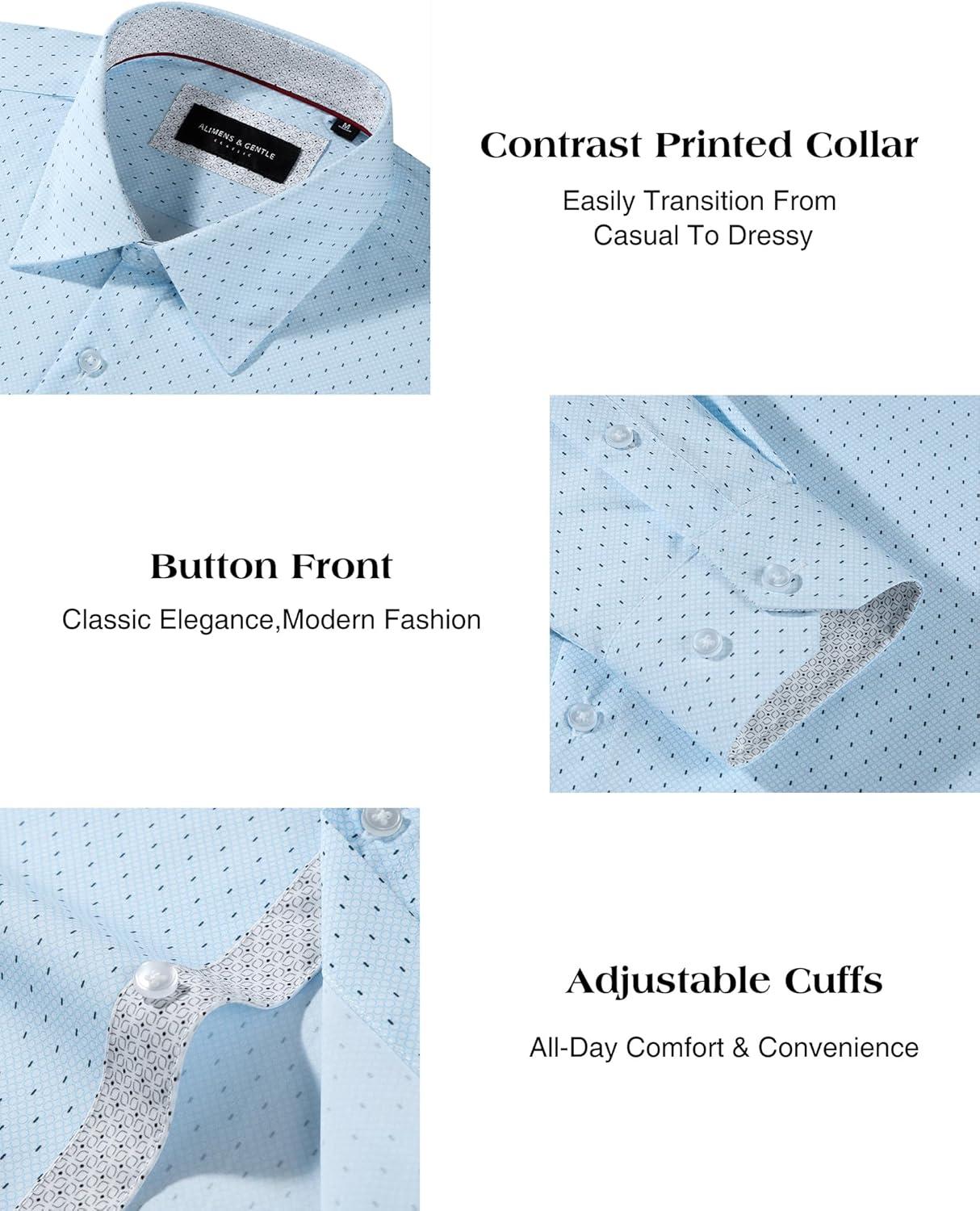 imageAlimens amp Gentle Mens Printed Dress Shirts Long Sleeve Wrinkle Free Button Down Shirt Regular Fit Casual Business TopsLight Blue