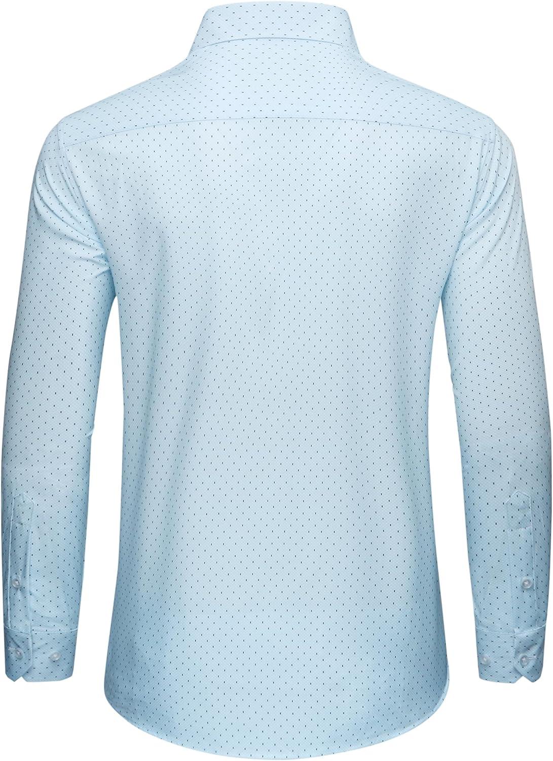 imageAlimens amp Gentle Mens Printed Dress Shirts Long Sleeve Wrinkle Free Button Down Shirt Regular Fit Casual Business TopsLight Blue