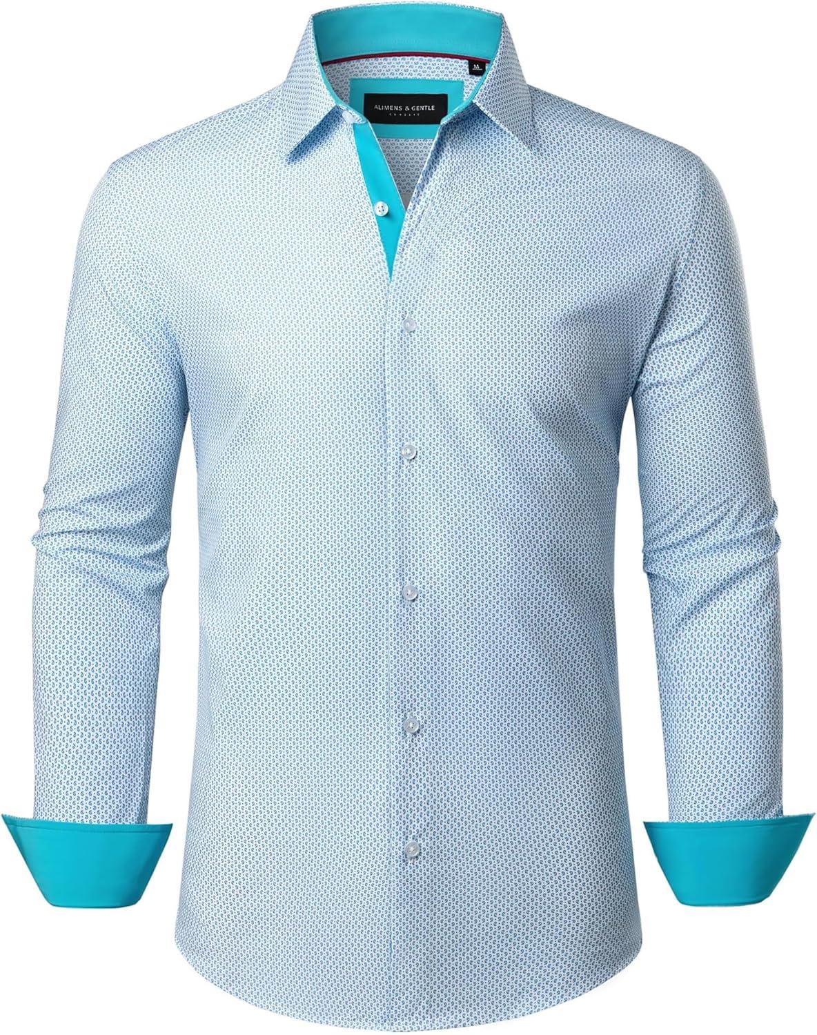 imageAlimens amp Gentle Mens Printed Dress Shirts Long Sleeve Wrinkle Free Button Down Shirt Regular Fit Casual Business TopsTurquoise Flake