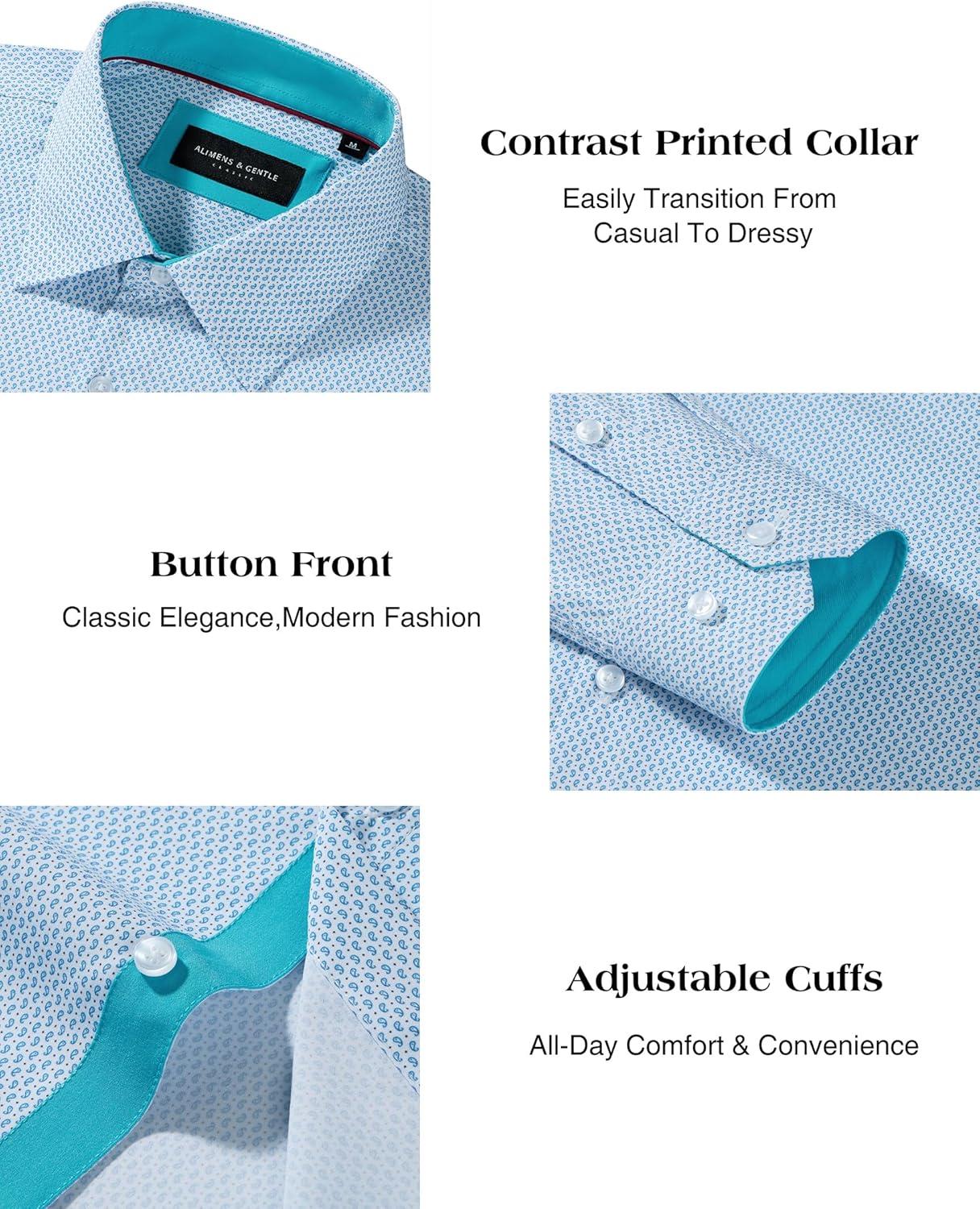 imageAlimens amp Gentle Mens Printed Dress Shirts Long Sleeve Wrinkle Free Button Down Shirt Regular Fit Casual Business TopsTurquoise Flake