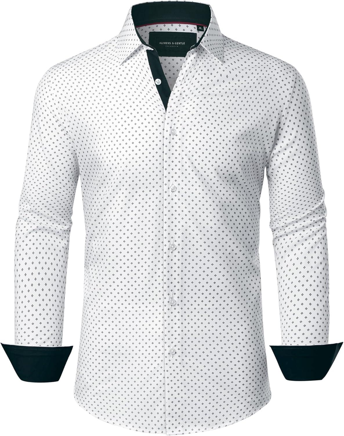 imageAlimens amp Gentle Mens Printed Dress Shirts Long Sleeve Wrinkle Free Button Down Shirt Regular Fit Casual Business TopsWhite Black