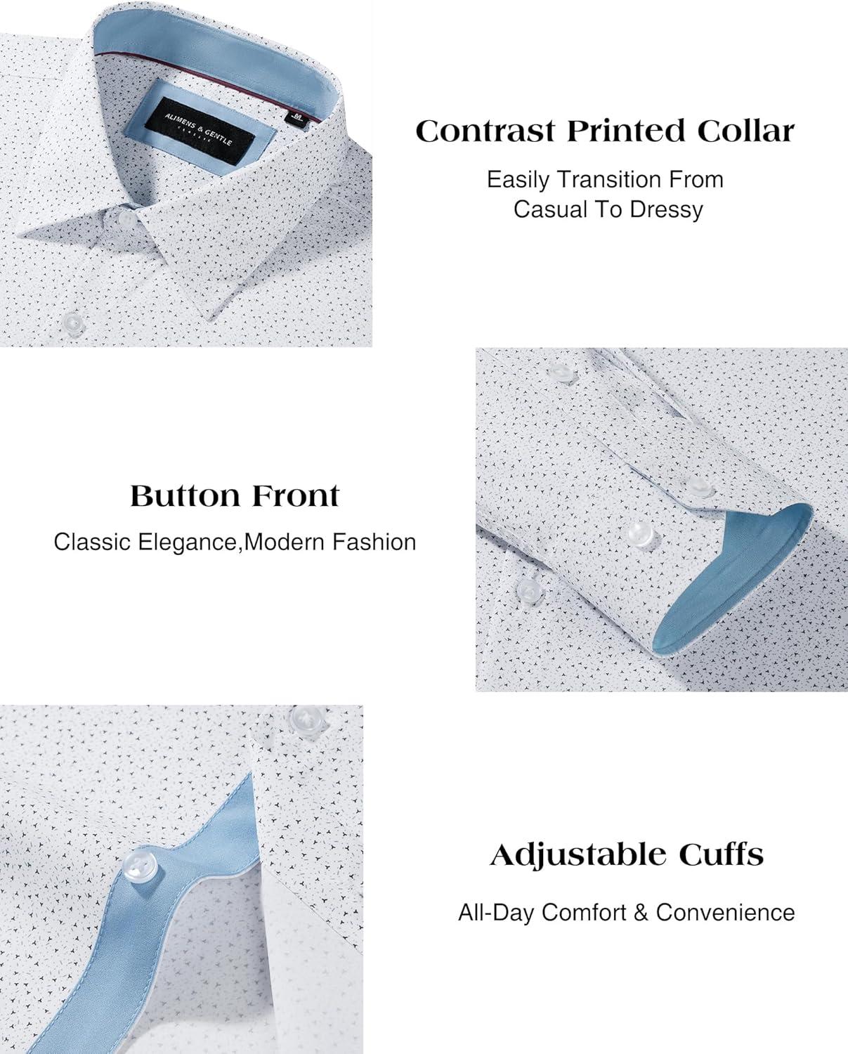 imageAlimens amp Gentle Mens Printed Dress Shirts Long Sleeve Wrinkle Free Button Down Shirt Regular Fit Casual Business TopsWhite Flake